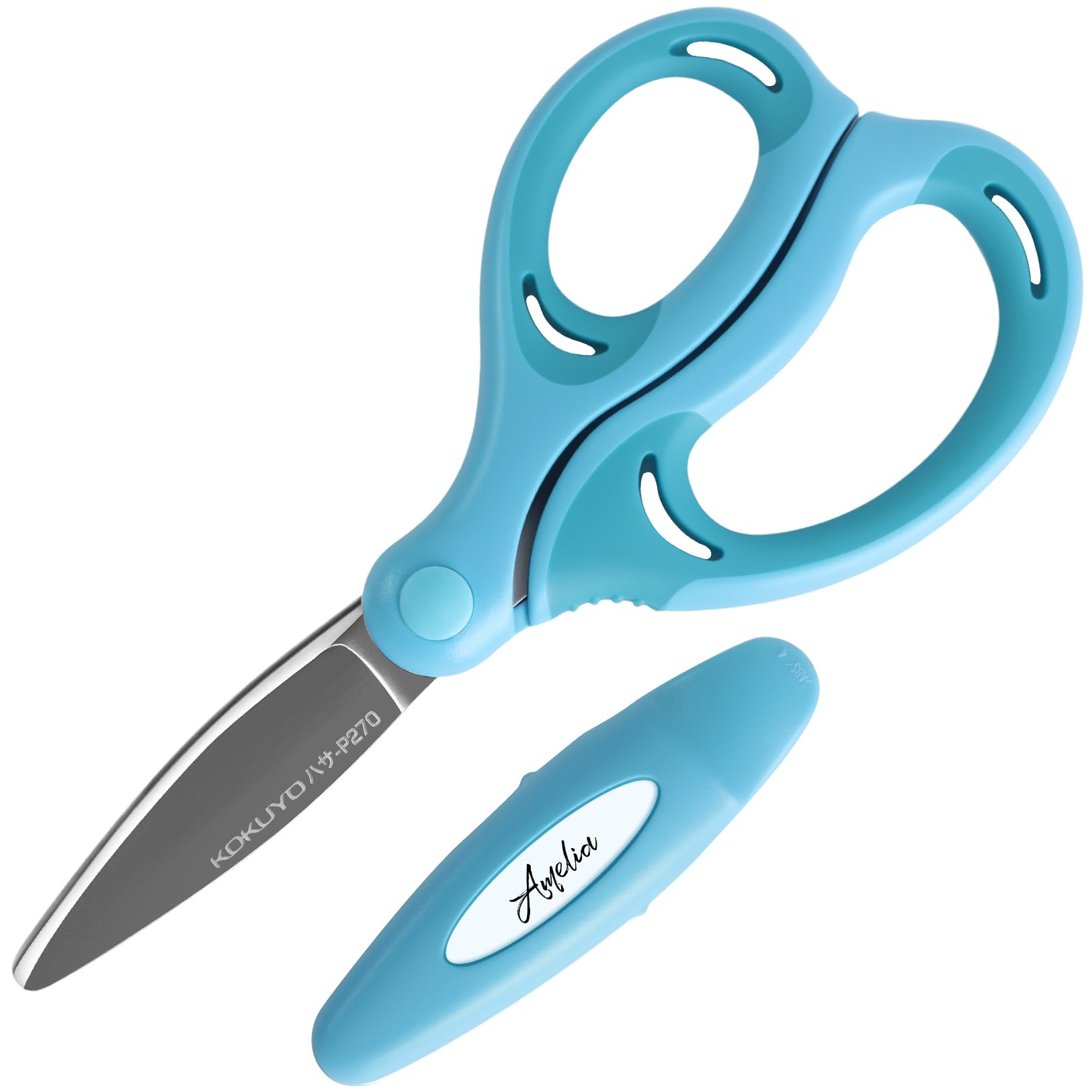 KOKUYO Scissors for Children Right Hand Aero Fit Sakusa Glueless Blade Blue Hasa-P270B