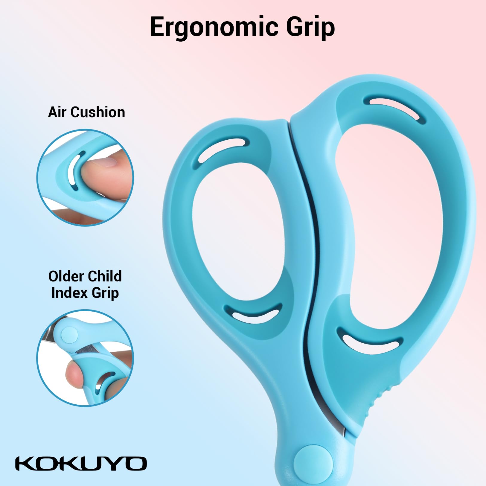 KOKUYO Scissors for Children Right Hand Aero Fit Sakusa Glueless Blade Blue Hasa-P270B