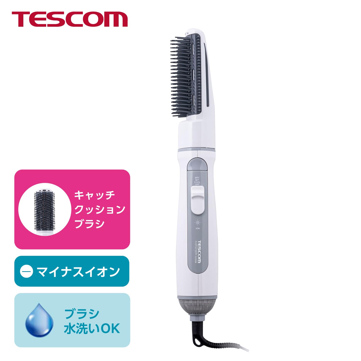 TESCOM Curl Dryer Negative Ion Lightweight 22mm Catch Cushion Brush Hair Dryer White TC200B-W