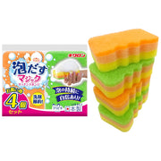 Kikron Kitchen Sponge, Made in Japan, Holds Foam, Saves Detergent, Does Not Scratch, Produces Foam, Orange & Green, 4 Pieces, Green Orange