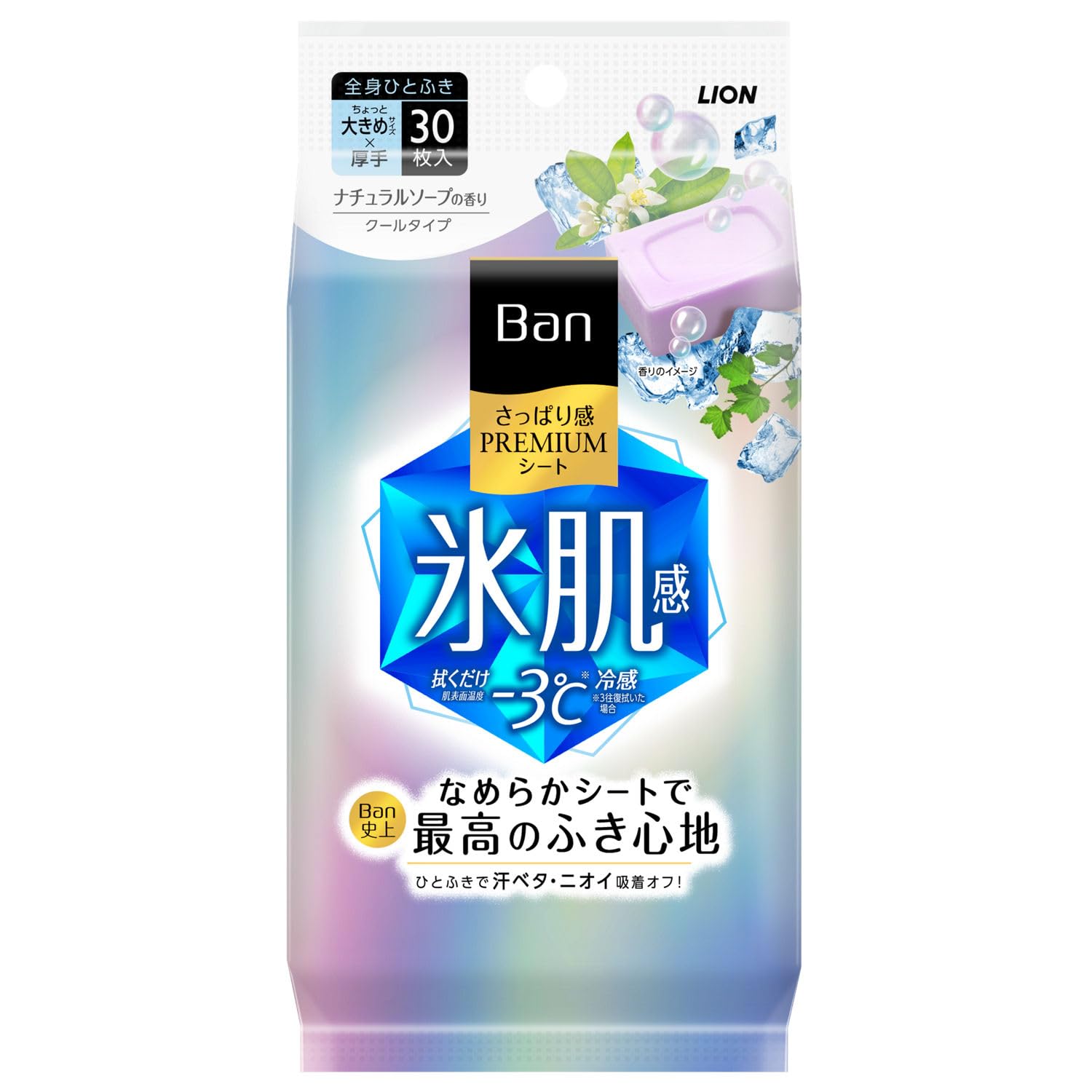 Ban (밴) 깔끔한 느낌 PREMIUM 시트 쿨 타입 내츄럴 비누 향기 30 장