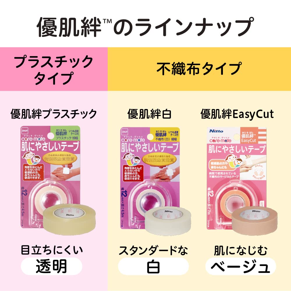 Nitoms caremate Skin-friendly plastic tape with case, rash-resistant bandage, gauze, fixed, non-woven fabric, width 12mm x length 4.5m, transparent N1350