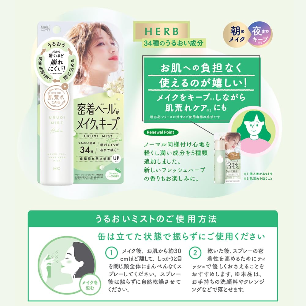 Makeup Cover Moisturizing Mist Herb IN 65g (Sensitive Skin Herbal Scent) Makeup Keep Fixing Mist Finishing Mist Prevents makeup from falling off Prevents makeup from falling off Prevents makeup transfer Anti-pollen Light weight to wear