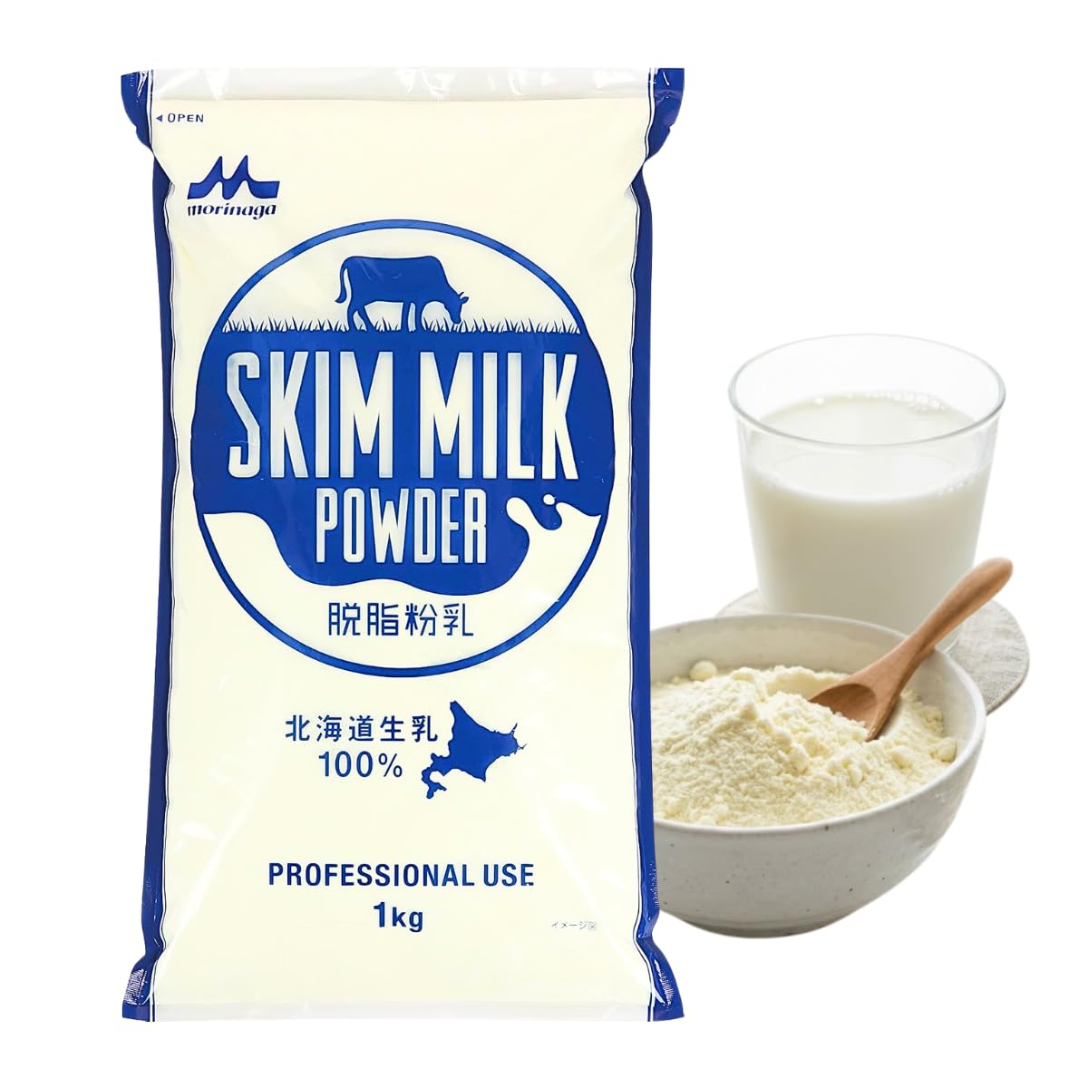 모리나가 탈지 분유 홋카이도 원유 100% 스킴 밀크 1kg | 업무용 대용량 우유 분말 분유 밀크 파우더 우유 국산 제과 빵 만들기 과자 만들기 저지방
