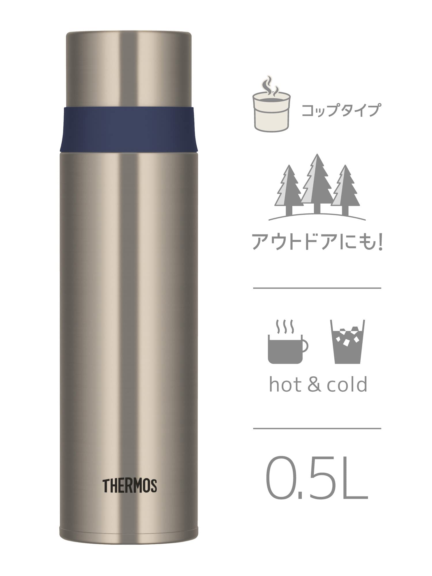 Thermos Water Bottle Stainless Steel Bottle Cup Type 500ml Stainless Blue FFM-502 STBL