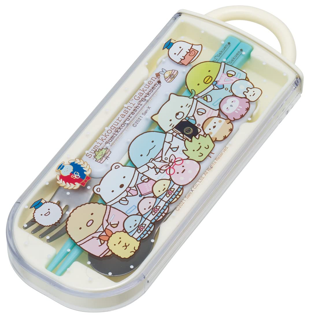 Skater Children's Antibacterial Slide Trio Set Lunch Box Chopsticks Spoon Fork Sumikkogurashi School Girls Made in Japan TACC2AG-A