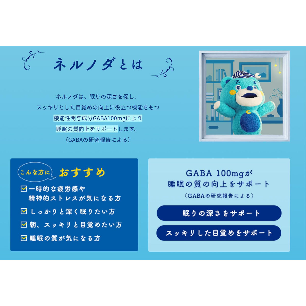 하우스 웰니스 푸즈 네르노다 알갱이 타입 <22봉투>덕용 15.8g GABA 【기능성 표시 식품】일시적인 스트레스의 완화와 수면의 질의 향상을 서포트(잠의 깊이·깨끗이 한 각성)