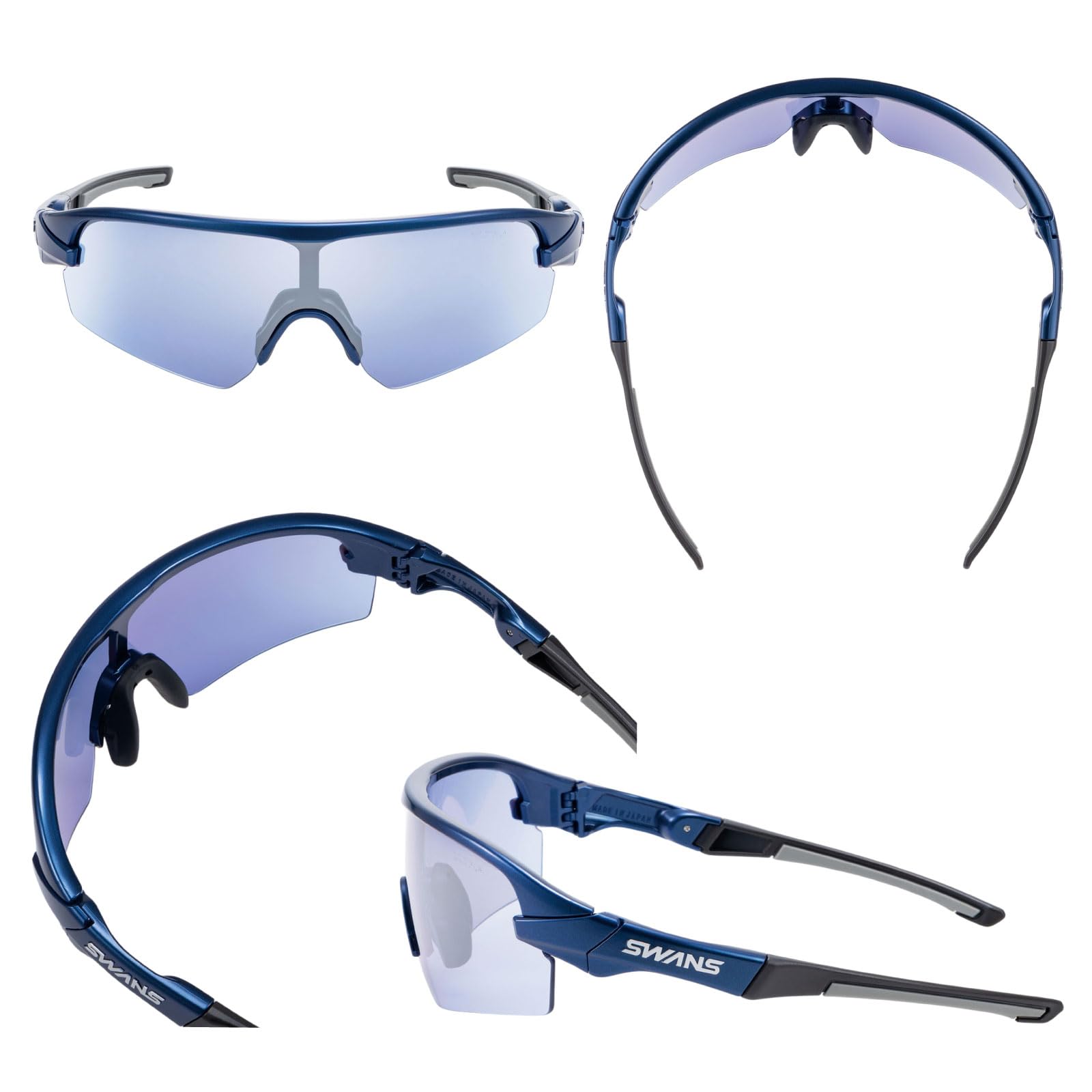 SWANS Sports Sunglasses STRIX D.A. STX DA-3114 MEBL Made in Japan Mirror Lens Dark Metallic Blue/Polarized ULTRA Ice Blue (Double-sided Multi)