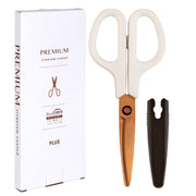 Plus scissors Dirt and rust resistant Fit cut curve Premium titanium Non-stick 30 degrees Continuous sharpness Paper box packaging Ivory 35-720