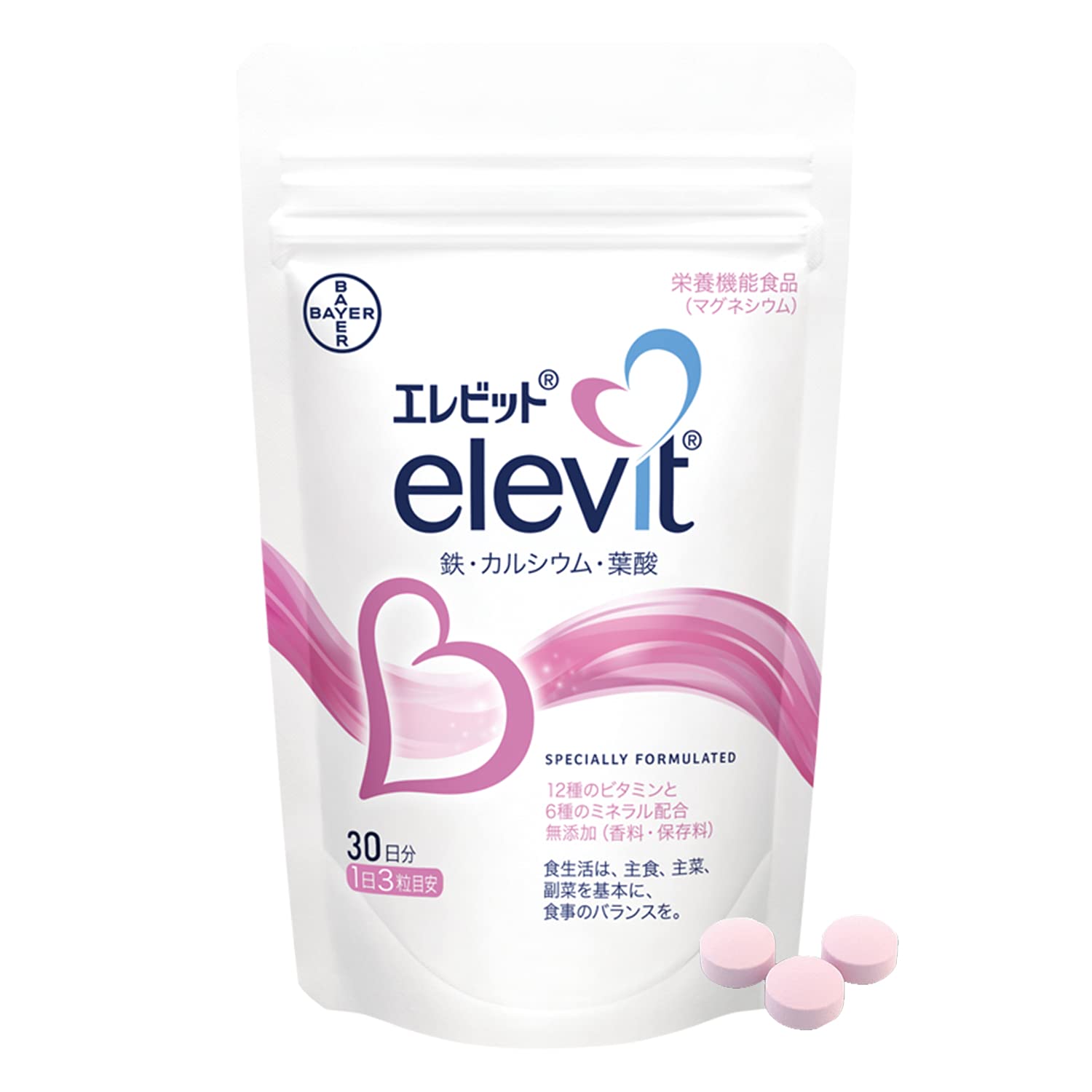 Elevit Folic Acid Supplement 90 Tablets x 1 Bag 30 Days [Conception - Pregnancy] Vitamins Minerals Iron Calcium Multivitamin 1 Month Pouch Bayer Pharmaceutical