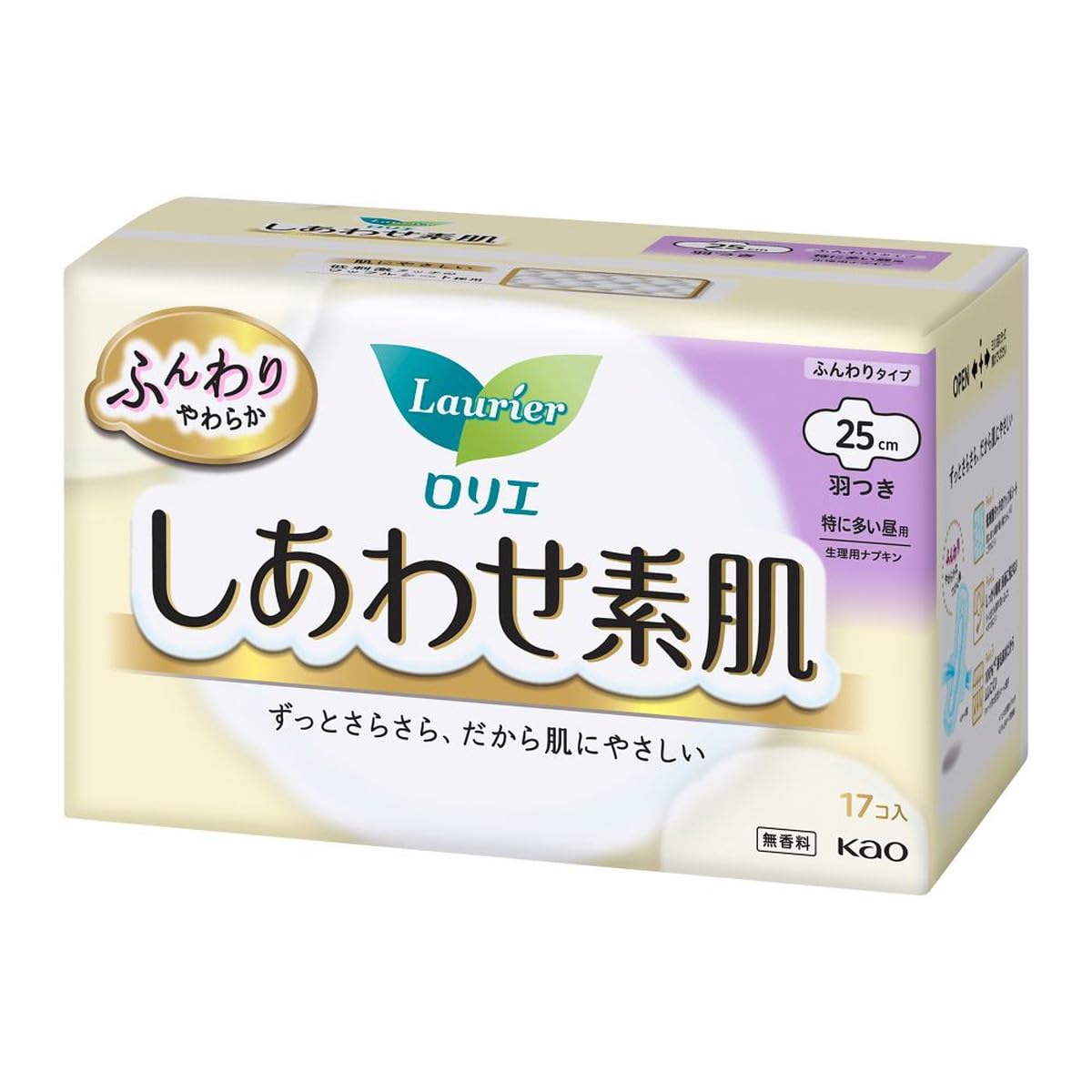 Laurier Happy Bare Skin, Soft Type, Especially for Daytime, With Wings, 25cm, 17 Pieces