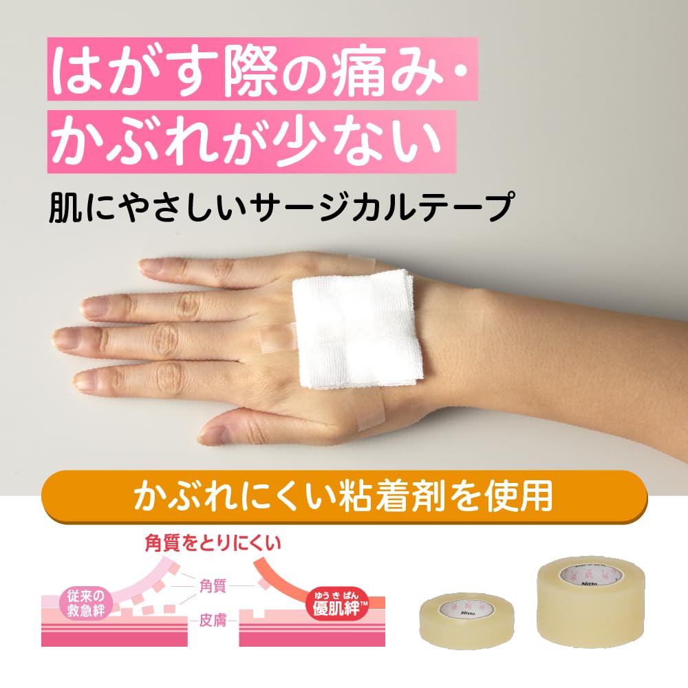 Nitoms caremate Skin-friendly plastic tape with case, rash-resistant bandage, gauze, fixed, non-woven fabric, width 12mm x length 4.5m, transparent N1350
