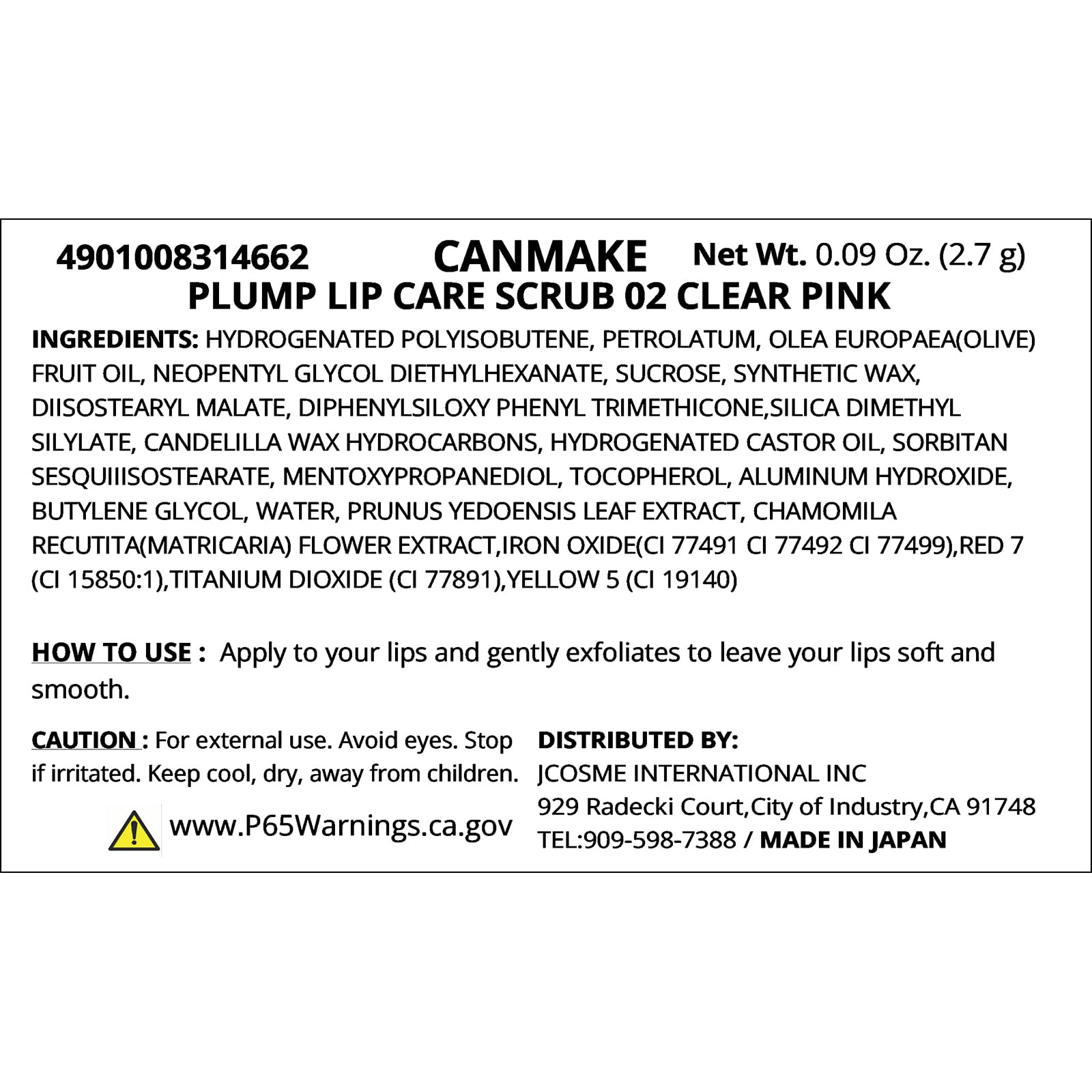 Canmake Plan Prep Lip Care Scrub 02 Clear Pink Lip Care Highly Moisturizing Sugar Scrub Ruddy Color No Rinse Required