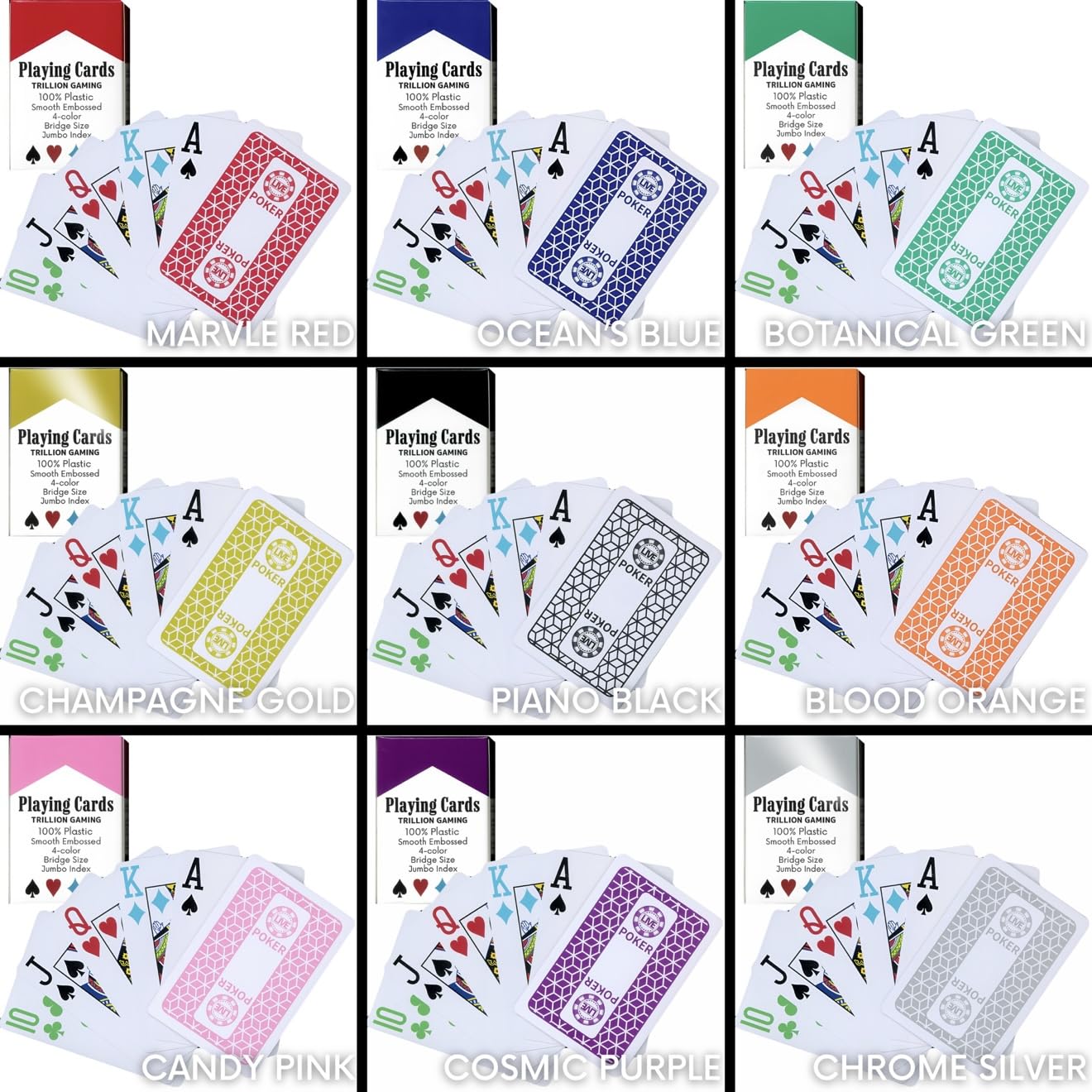 「카지노 도입수 전국 NO.1」TRILLION GAMING Playing Card 4색 트럼프 포커의 핸드수 업 특수 효과 다수 탑재 점보 인덱스 브릿지 사이즈(PIANO BLACK)
