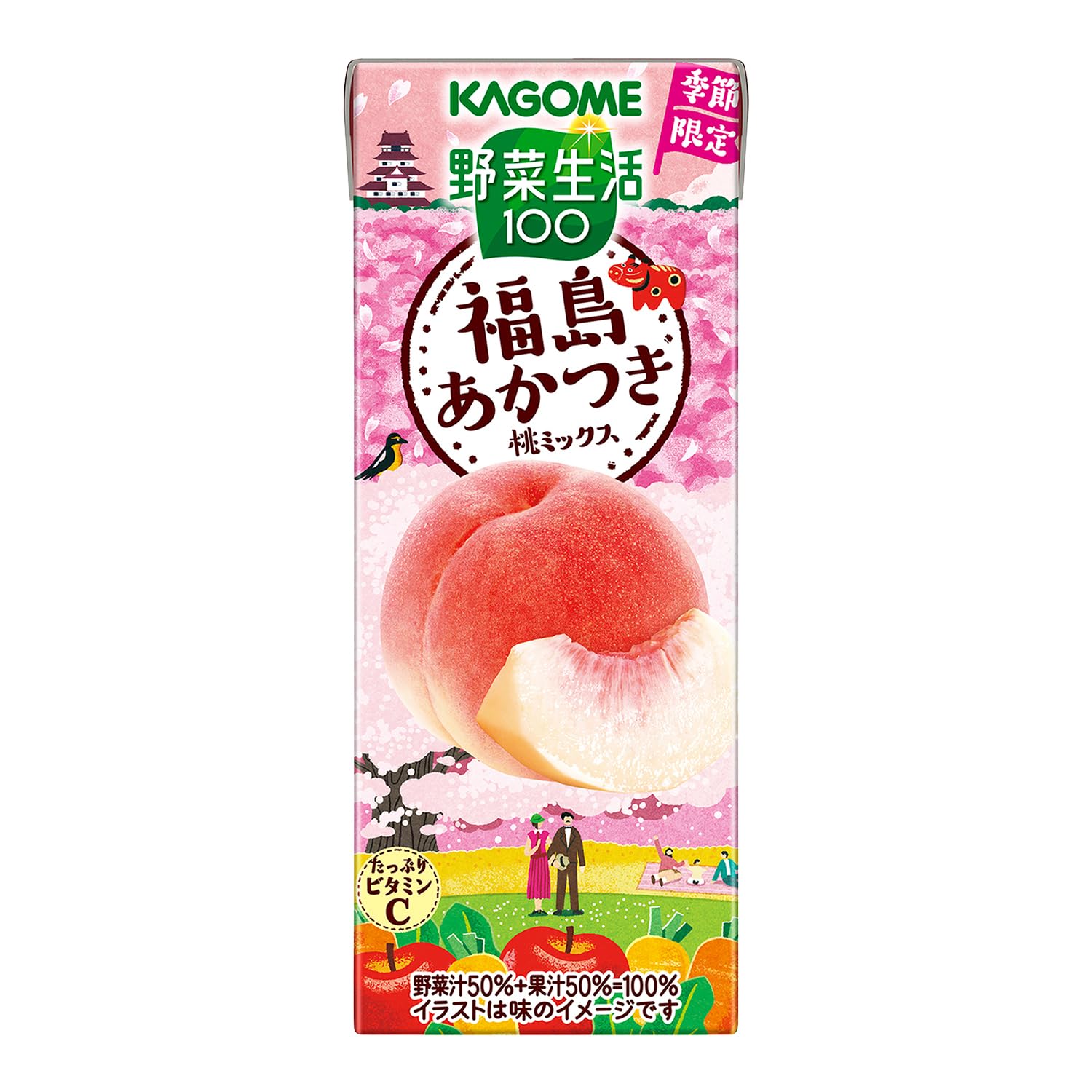 카고메 야채 생활 100 후쿠시마 아카츠키 복숭아 믹스 195ml 종이 팩×24개(계절 한정품 설탕 미사용 비타민 C 상온 보존 가능)