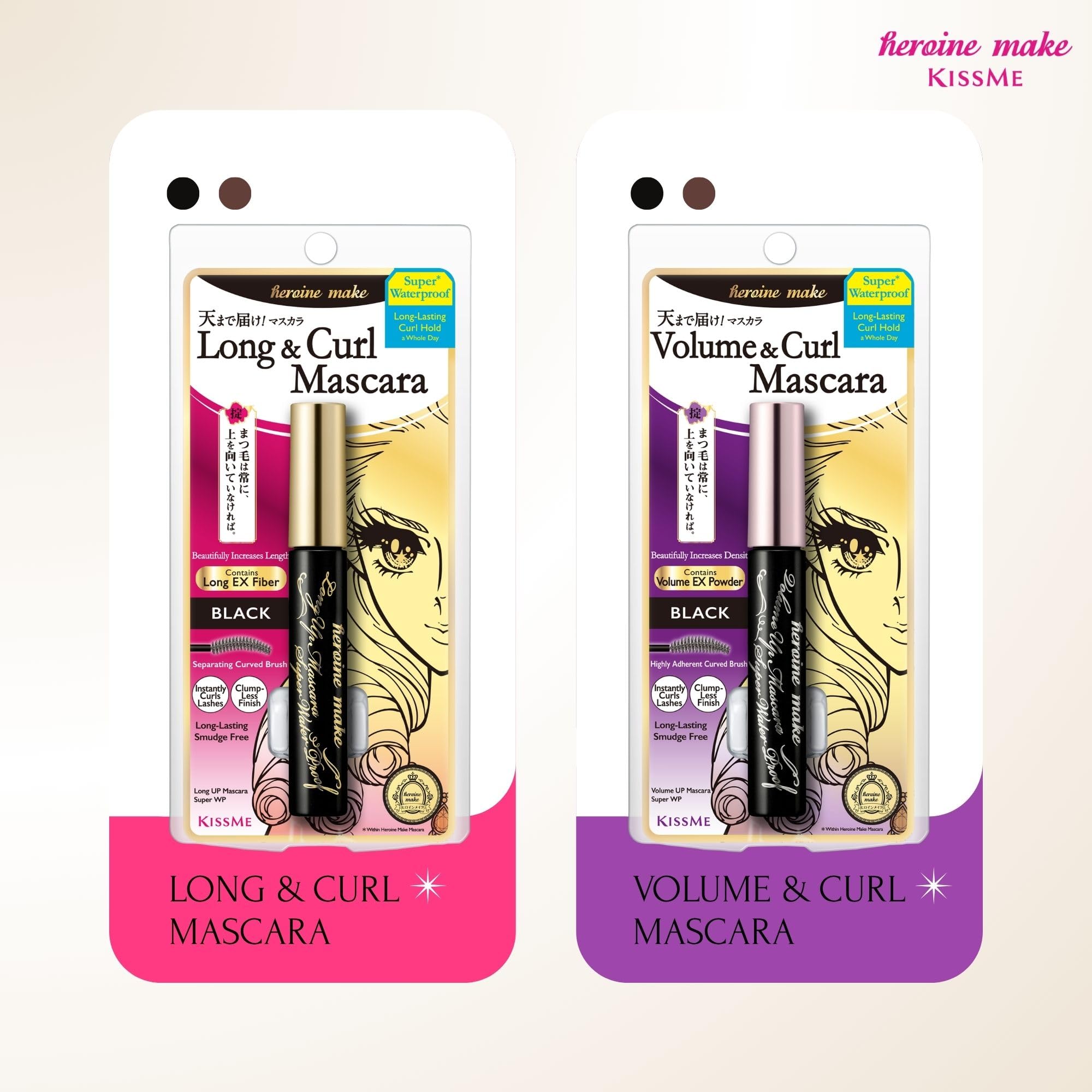 Heroine Make Volume UP Mascara Super WP 01 Black 6g Waterproof formula resistant to tears, sweat, water, sebum, and abrasion