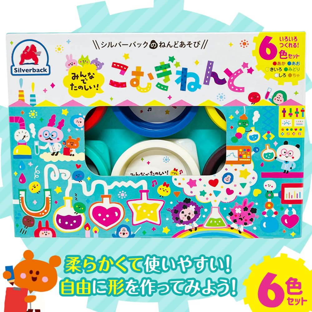 Silverback Let's have fun together! Komugi clay set, 6 colors | Educational clay for young children, wheat clay, hand development, imagination, creativity, thinking, motivation, knowledge, crafts, play.