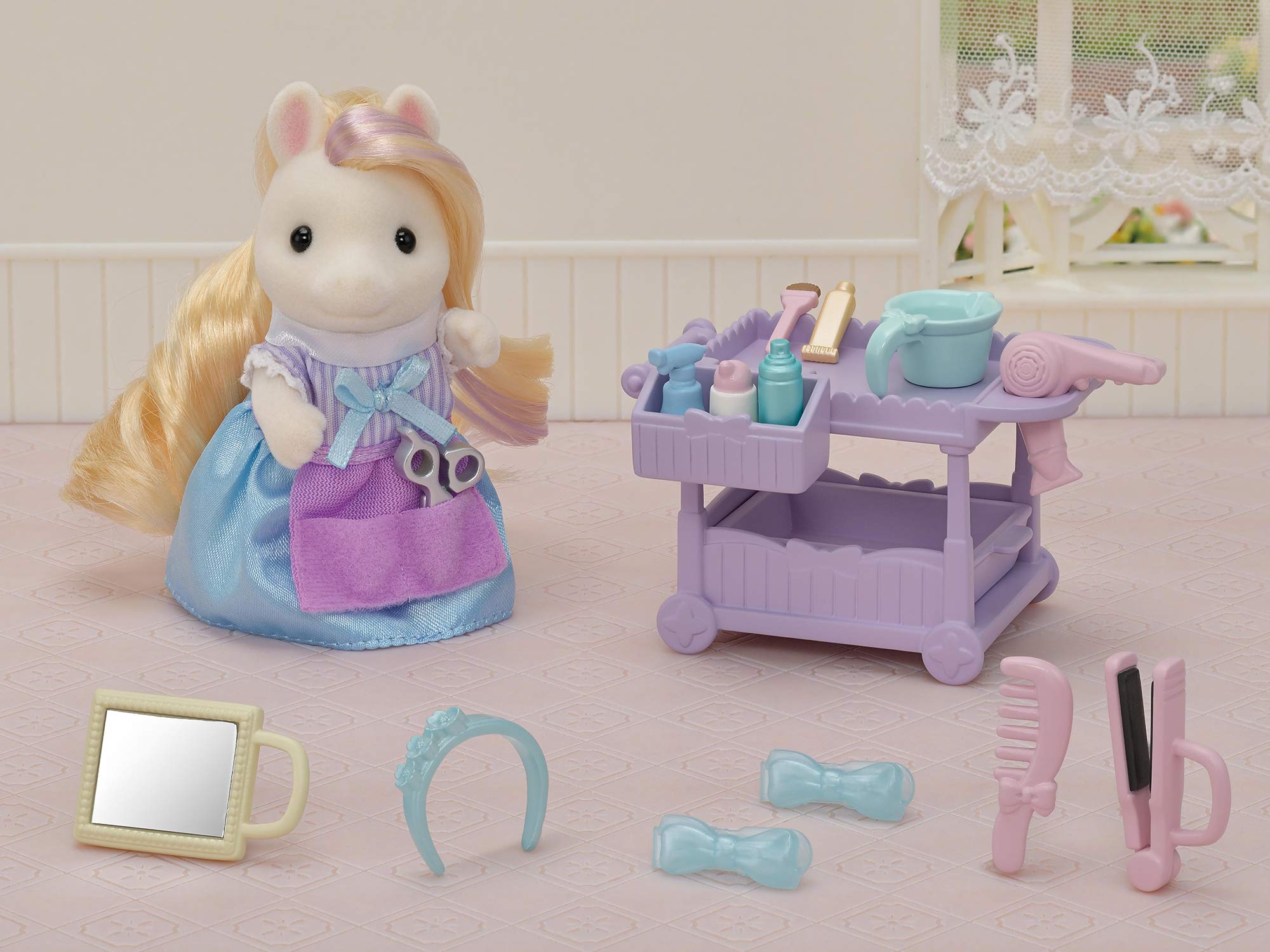 Tiệm làm tóc Sylvanian Families [Bộ làm tóc Pony sành điệu] Chứng nhận Fu-15 ST Mark dành cho Nhà búp bê đồ chơi từ 3 tuổi trở lên EPOCH