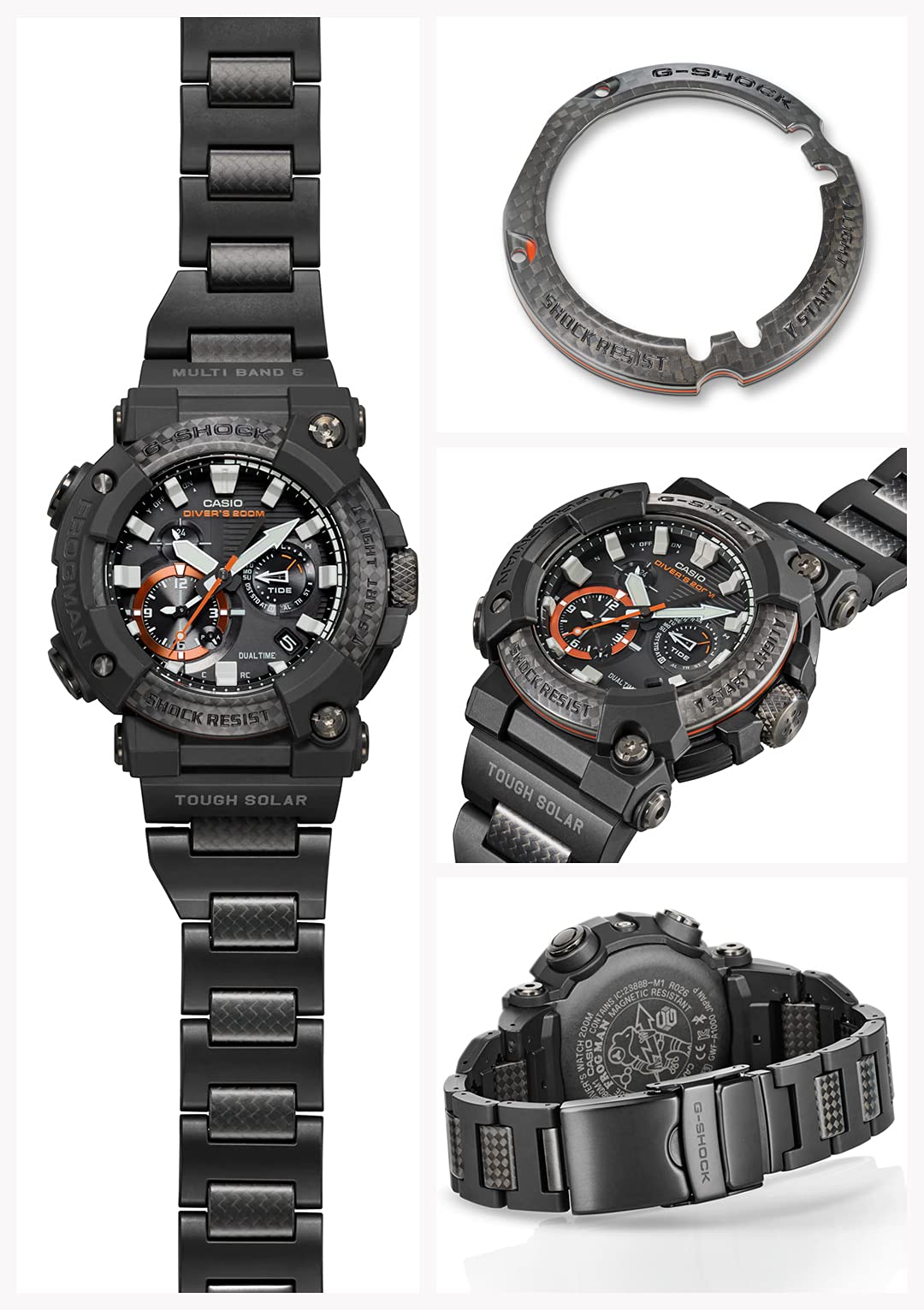 [Casio] G-Shock Watch [Domestic Genuine Product] Bluetooth Equipped with Radio Solar FROGMAN Carbon Core Guard Structure GWF-A1000XC-1AJF Men's Black