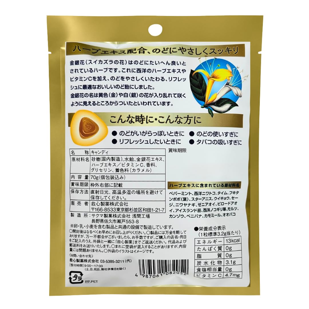 Kyushin Pharmaceutical Throat-friendly gold and silver throat candy 70g