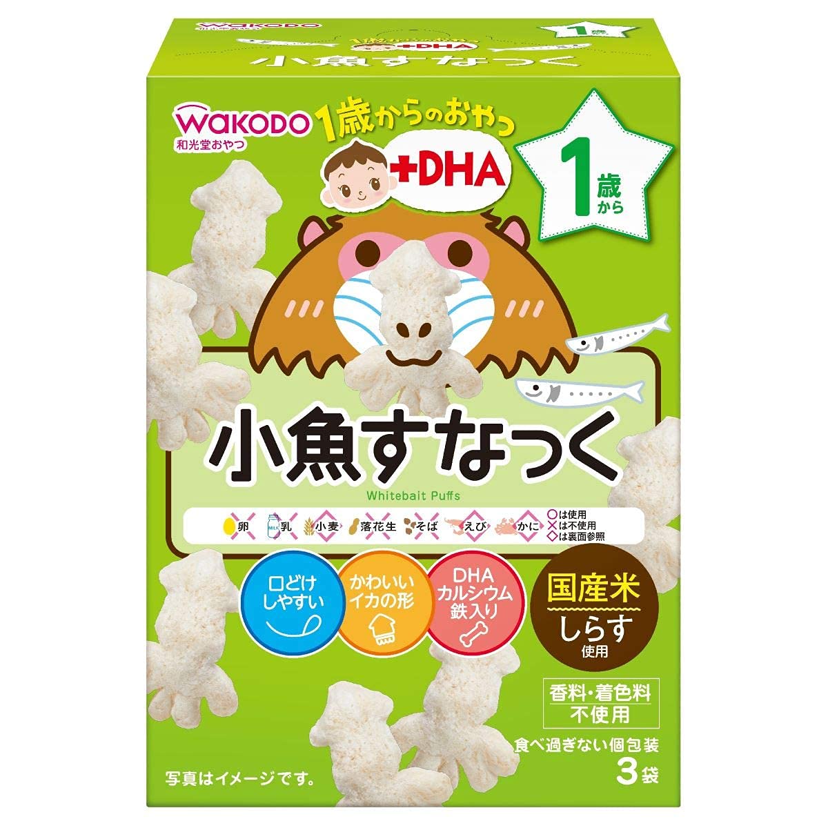 【와코도】 1세부터의 간식+DHA 작은 물고기 스나쿠 6개 [12개월 무렵부터] 부드럽게하기 쉬운 설계