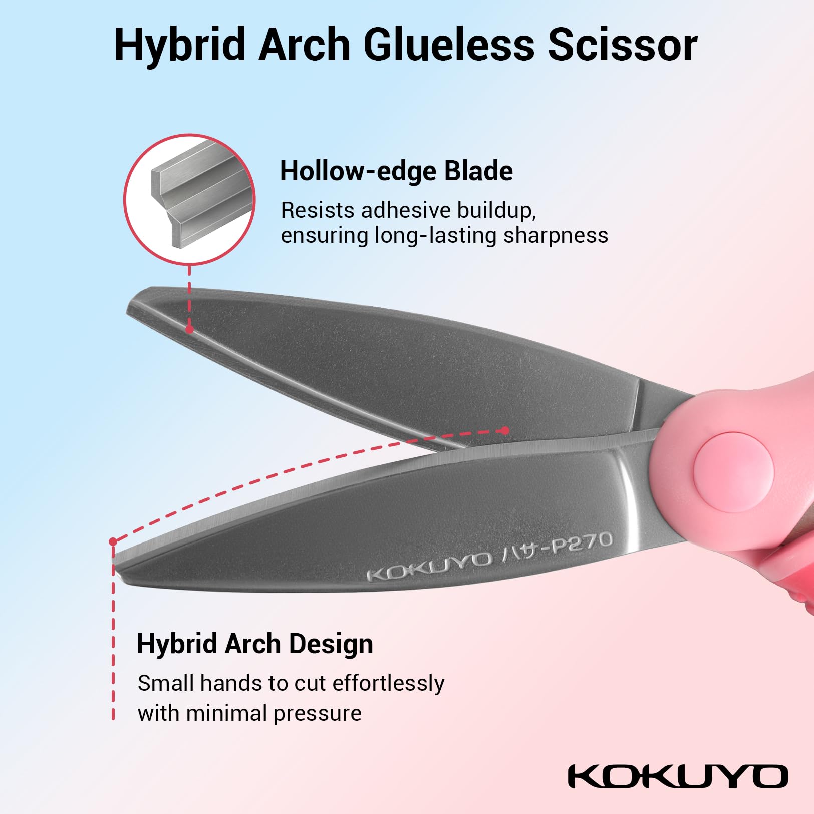 KOKUYO Scissors for Children Right Hand Aero Fit Sakusa Glueless Blade Blue Hasa-P270B