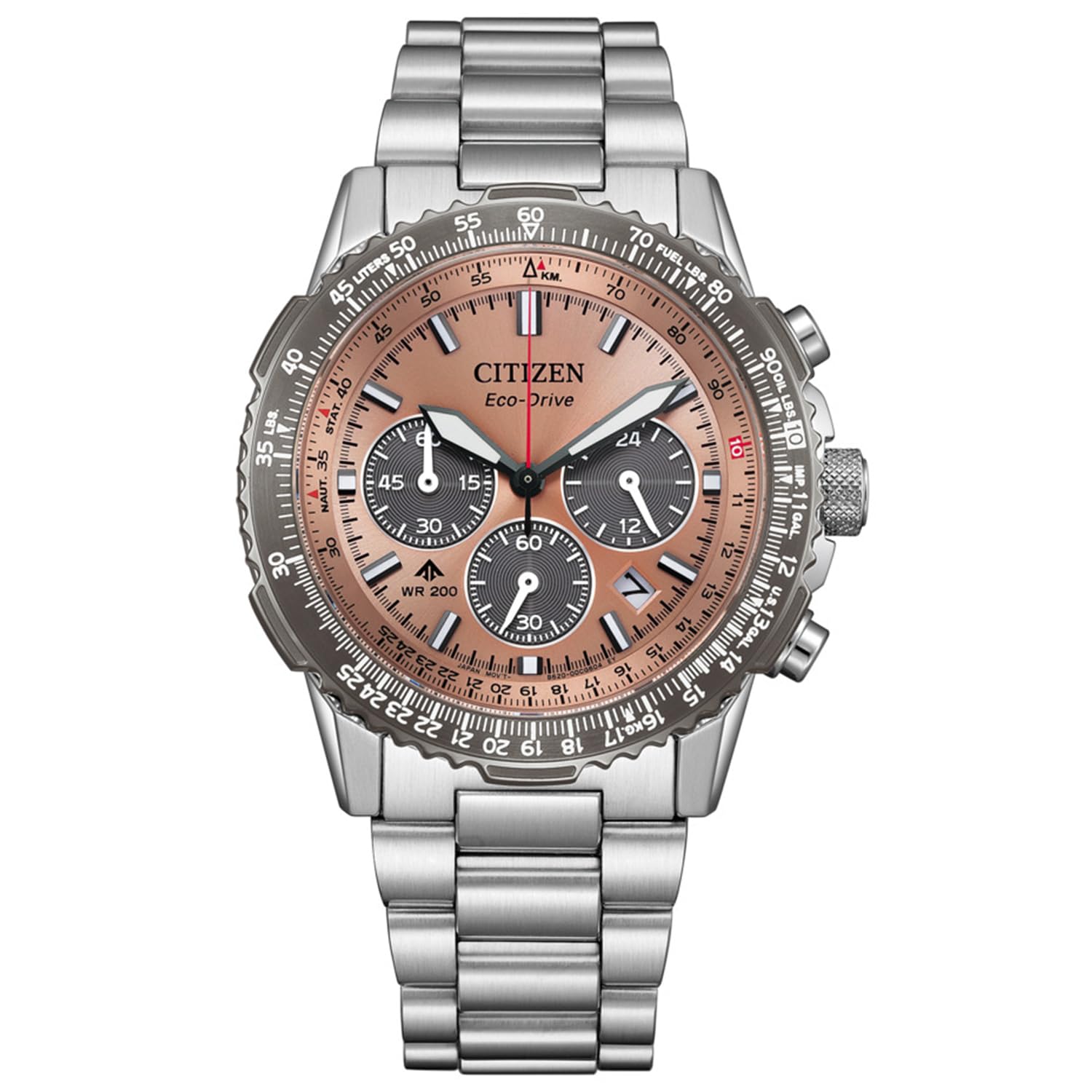 [CITIZEN] 손목 시계 PROMASTER (광발전 에코·드라이브 / 20 기압 방수/항공 계산 척) CA4664-60X 프로 마스터 SKY 시리즈 사파이어 유리 맨즈 비즈니스 아날로그 야광 크로노그래프 실버 연어 솔러