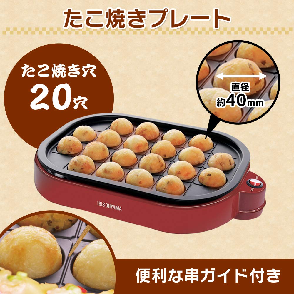Máy Làm Takoyaki Iris Ohyama 2WAY (Đĩa Takoyaki 20 Lỗ) Đỏ ITY-20WA-R