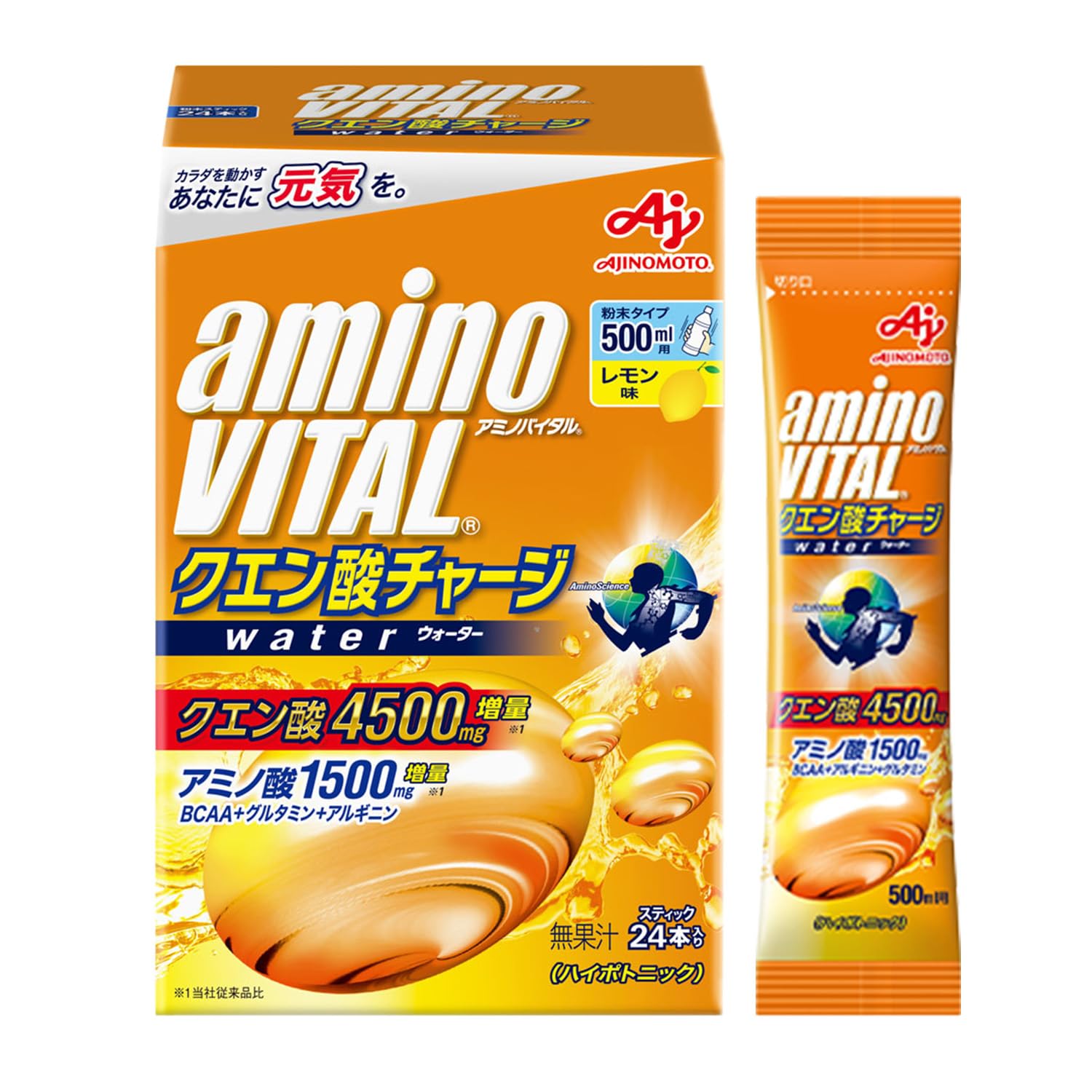 아미노바이탈 BCAA 구연산 아미노산 1500mg 구연산 4500mg 구연산 차지워터 레몬맛 24개 입함 스포츠 드링크 분말 물에 녹기 쉬운 24개(x 1)