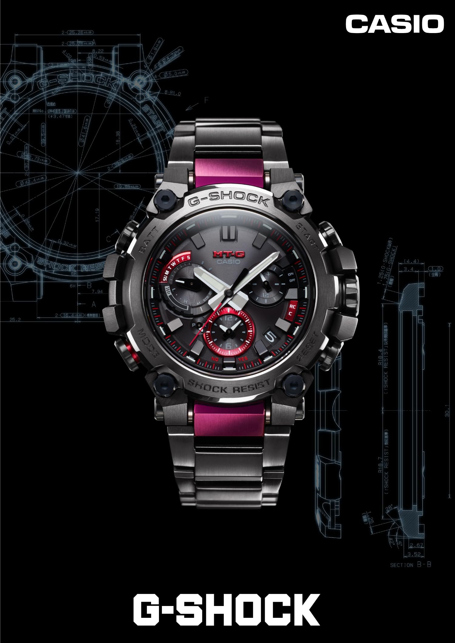 [Casio] G-Shock Watch [Domestic Genuine Product] MT-G Bluetooth Equipped with Radio Solar MTG-B3000BD-1A2JF Men's Black