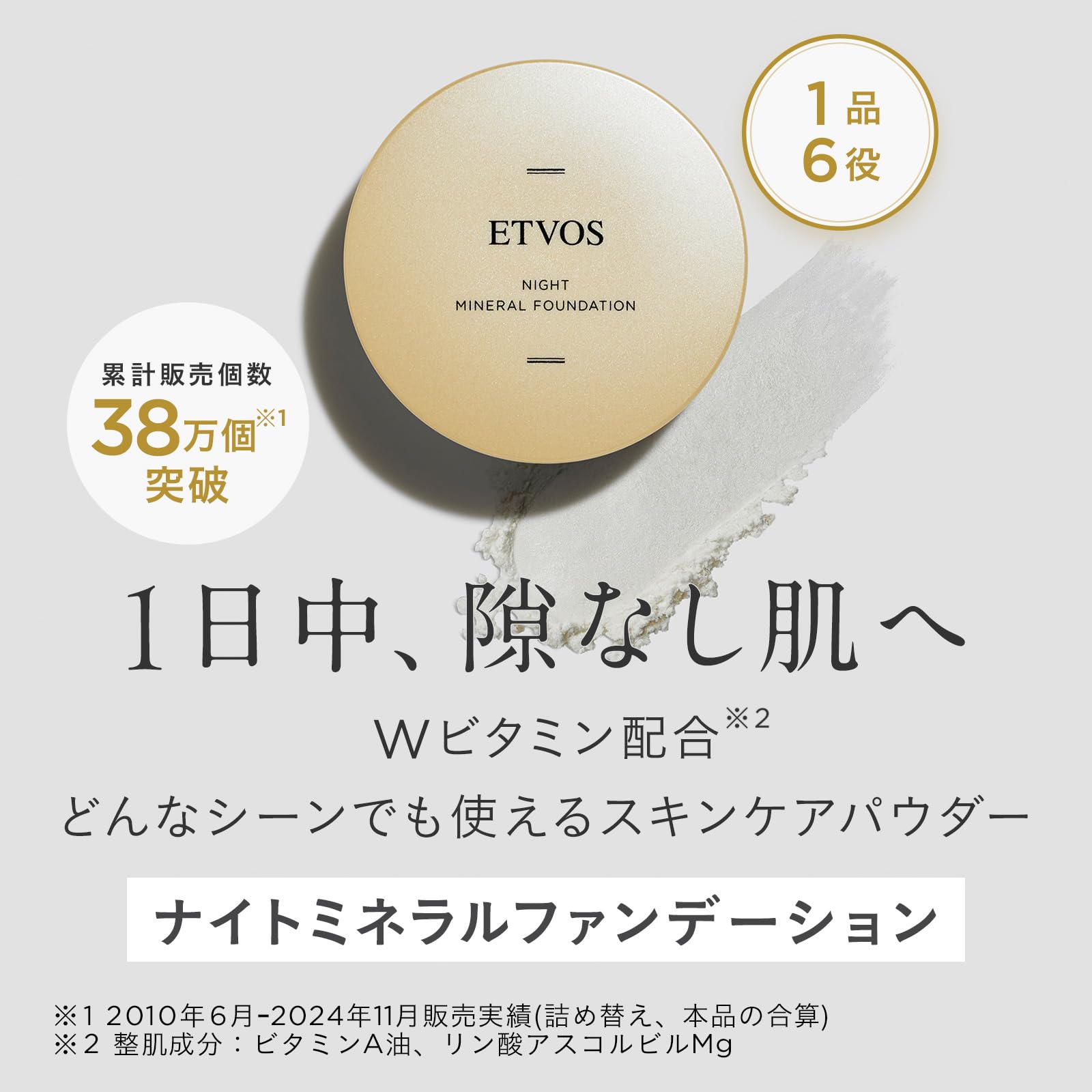 ETVOS (에트 보스) 나이트 미네랄 파운데이션 5g (화장 기초 페이스 파우더 윤기 피지 흡수 무너짐 방지