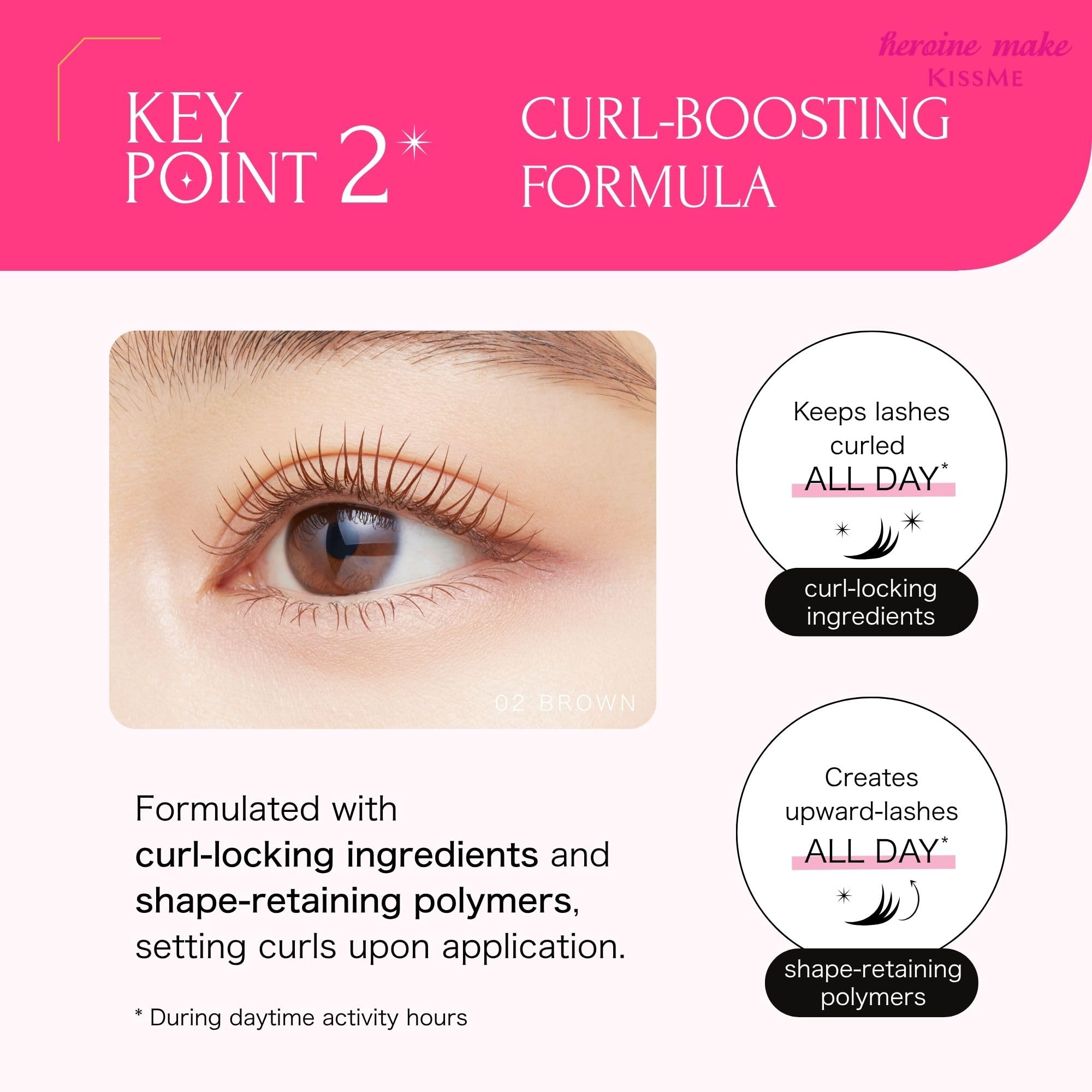 Heroine Make Long UP Mascara Super WP 02 Brown 6g Waterproof formula resistant to tears, sweat, water, sebum, and abrasion