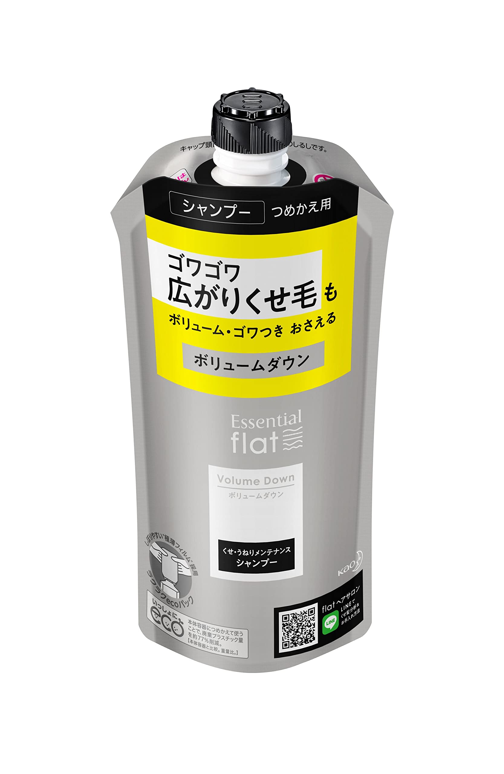 flat (플랫) 에센셜 플랫 볼륨 다운 샴푸 빗 머리 털 머리 털끝 퍼지기 어렵다 스트레이트 헤어 고와 붙이 제거 성분 배합 (세정 성분) 리필 340ml
