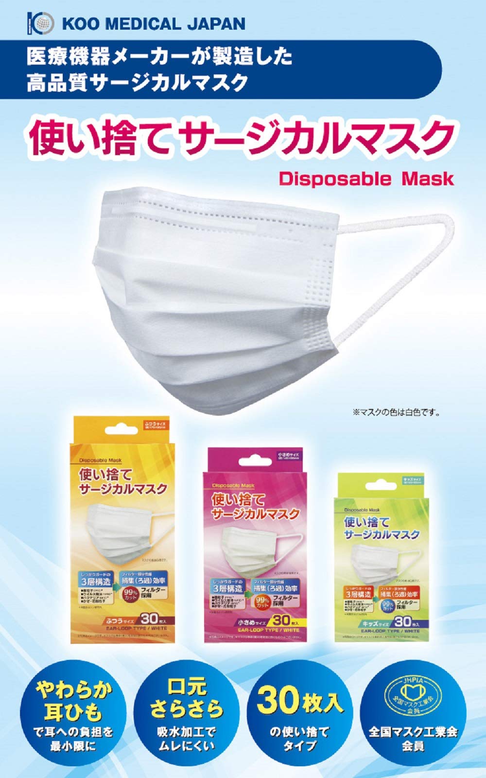 [Member of the National Mask Industry Association] Mask Disposable Surgical Mask Regular Size 30 Pieces