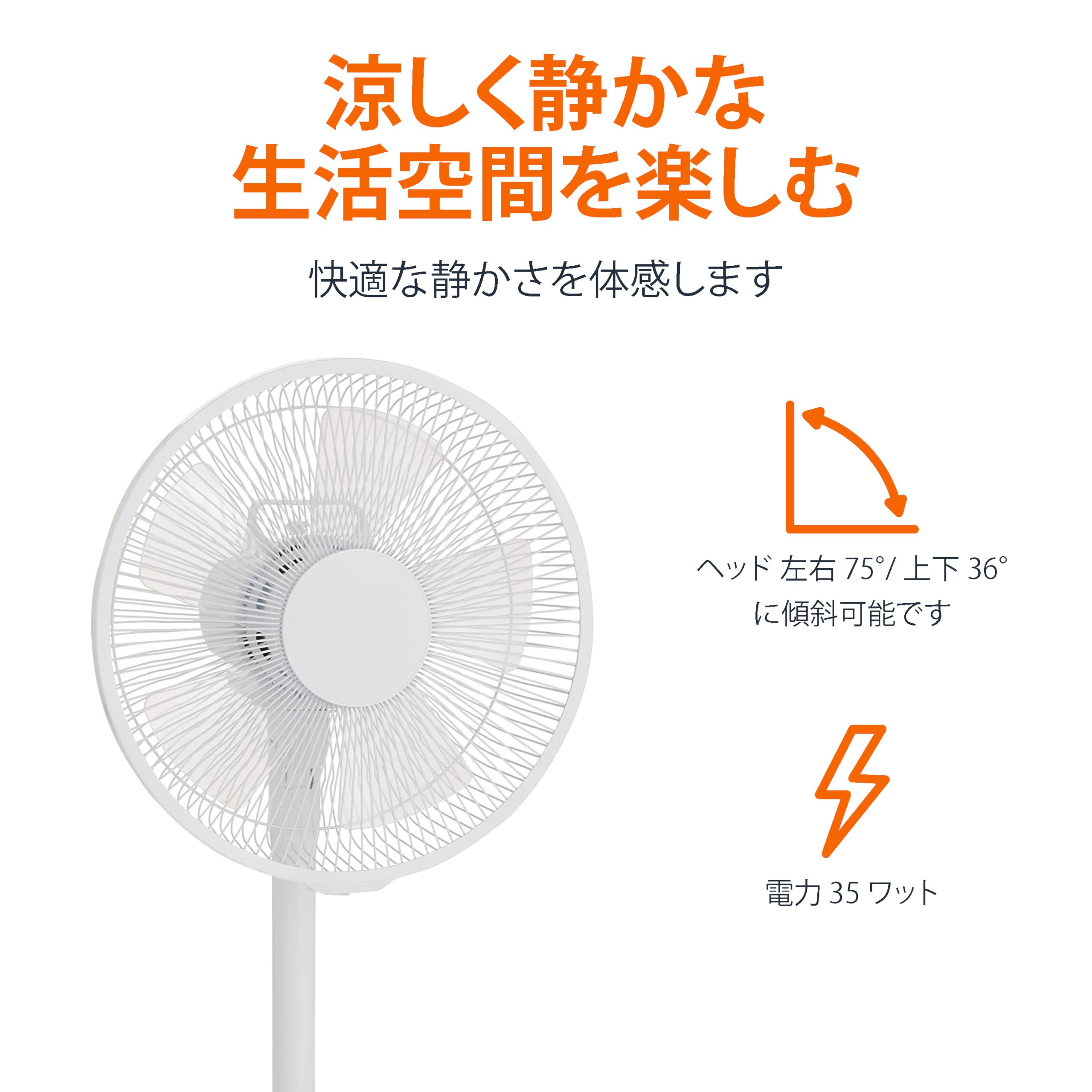 Basic living room fan, oscillating head, with timer function, 3 levels of airflow adjustment, white, blade diameter 30cm