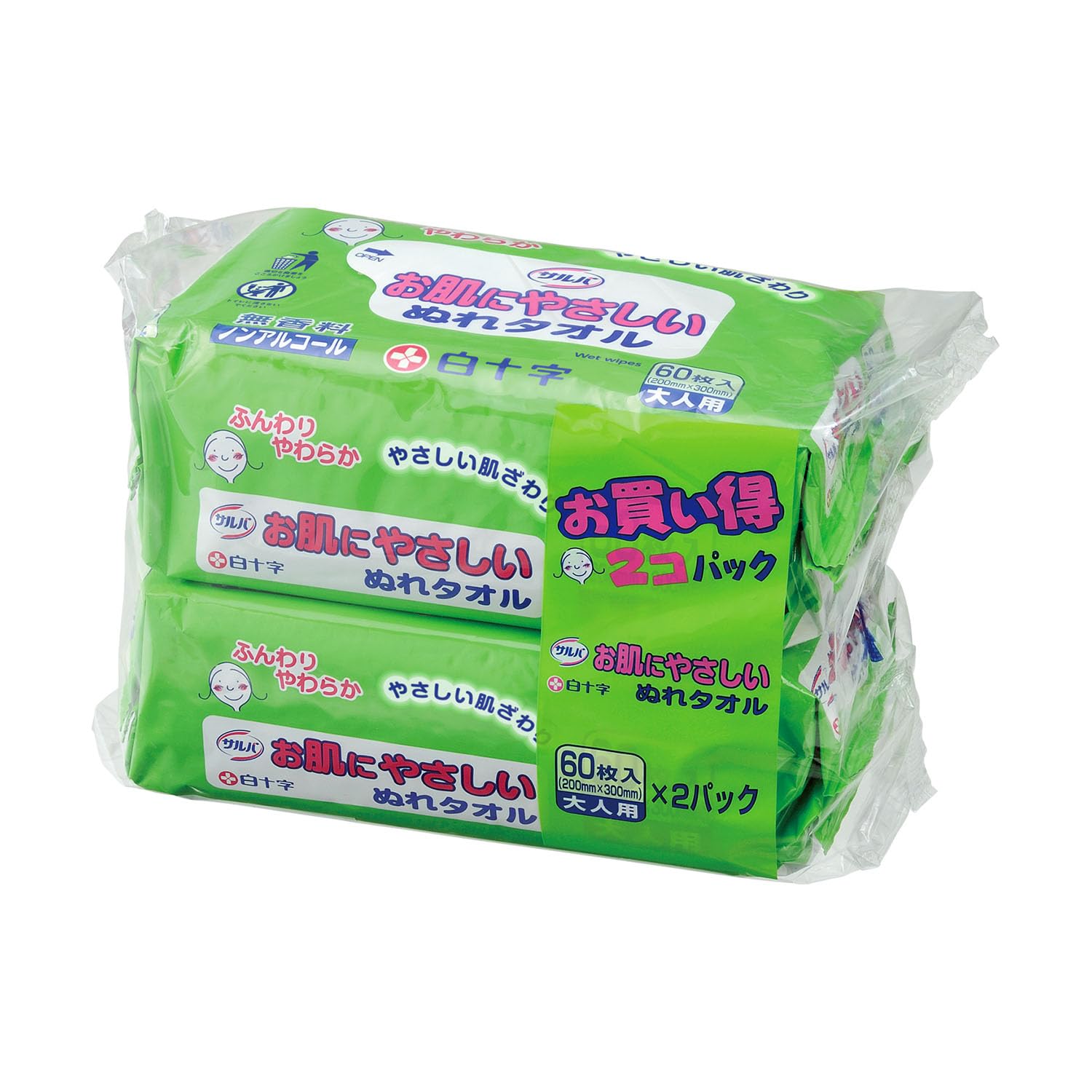 살바 백십자 피부에 좋은 젖은 수건 60장×2개
