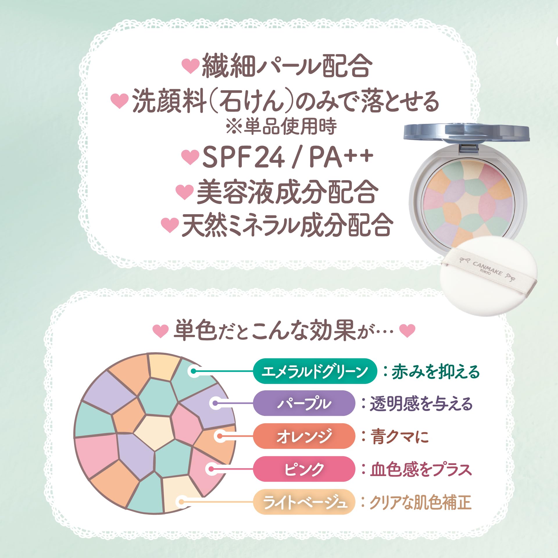 Canmake Illuminating Finish Powder ~Abloom~ 02 Emerald Herbarium 6.5g Face Powder Glossy Skin Transparency Face Wash Off UV Protection Tone Up
