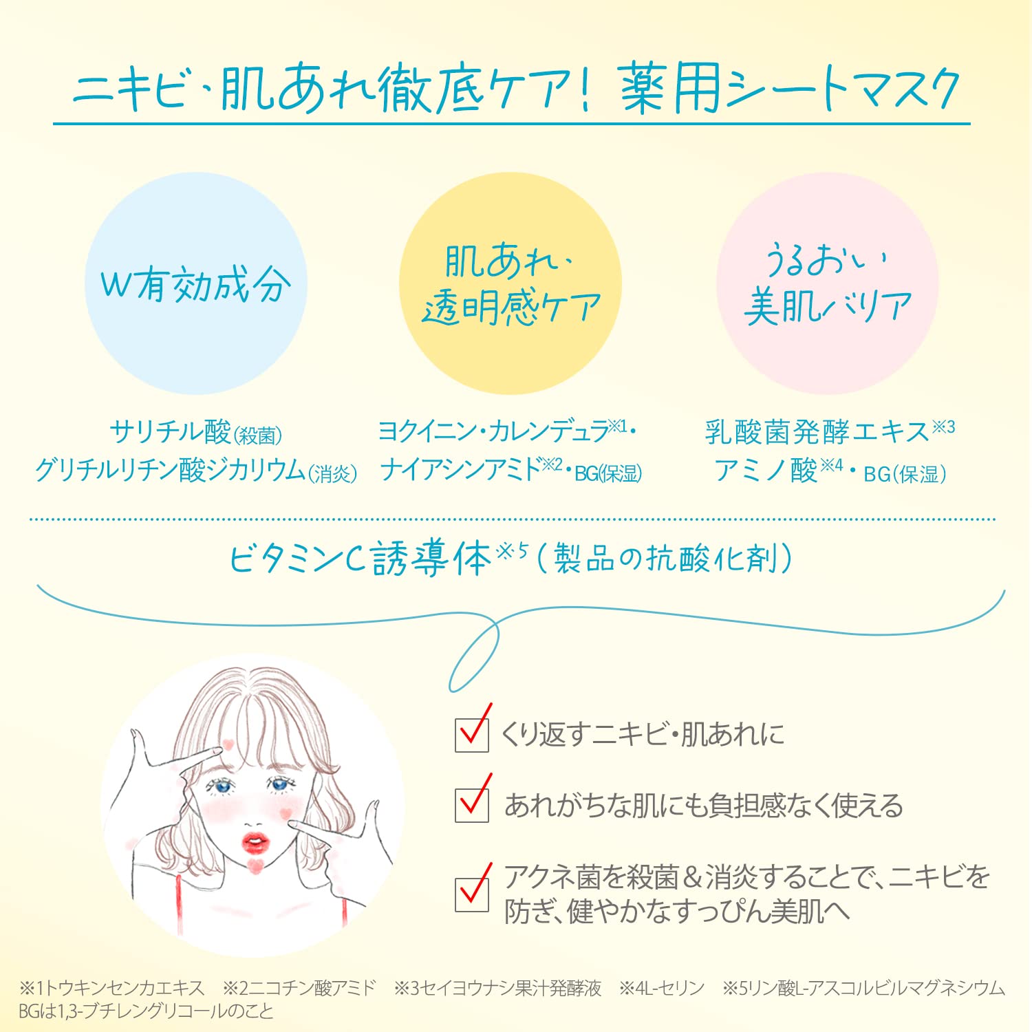 클리어 턴 미안 맨 피부 키니널 마스크 페이스 팩 살리실산 니아신 아미드 배합 투명감 여드름 케어 저자극 민감 피부 7장입[의약부외품] KOSE
