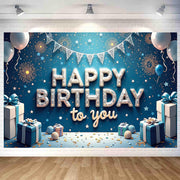 3D 블루 & 화이트 생일 태피스트리 입체 블루 & 화이트 장식 태피스트리 세련된 벽걸이 사진 배경 Happy Birthday 파티 포토 포스터 촬영 배경막 180x120cm