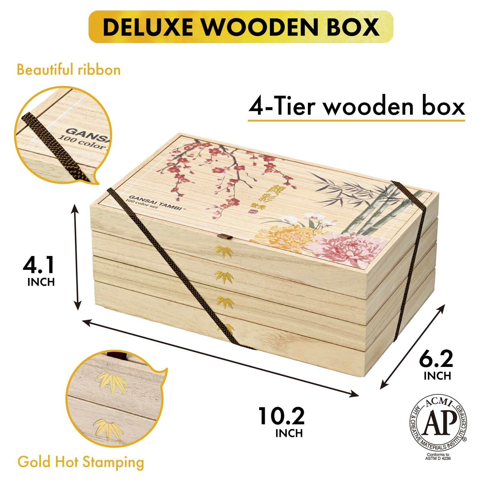 Kuretake Paints Aesthetic Aesthetic 100 Colors Set 4 Paulownia Box Four Princes Pattern MC20/100WD4