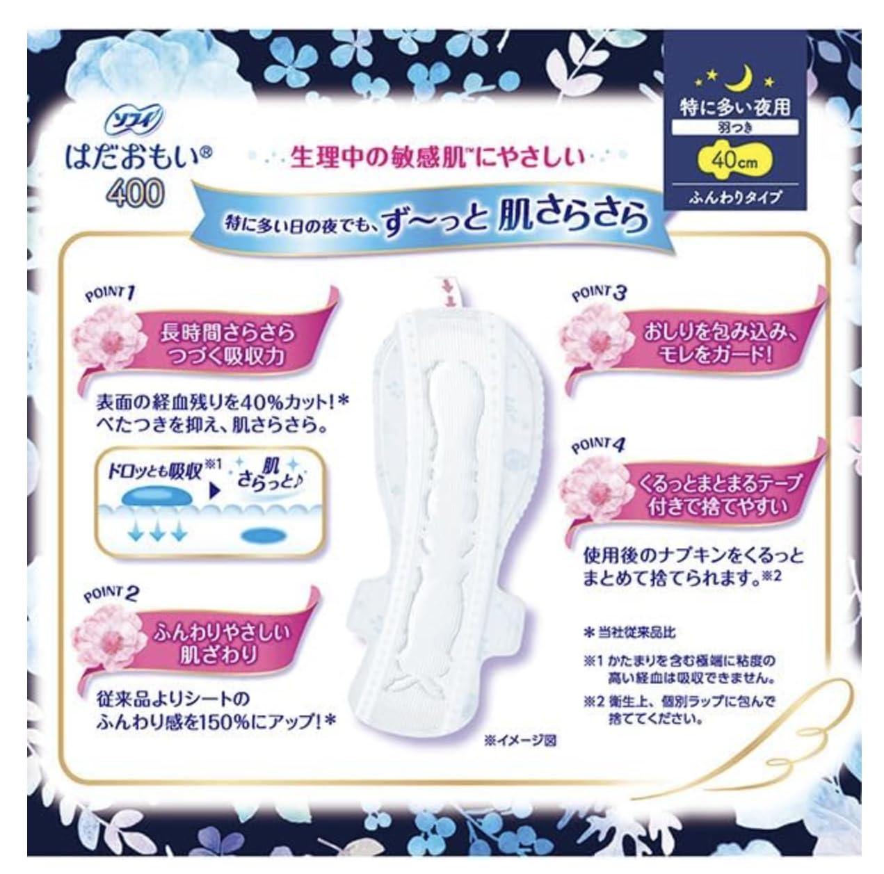 Sophie Hadaomoi, especially for heavy nights, with wings, fluffy type, 40cm, 7 pieces