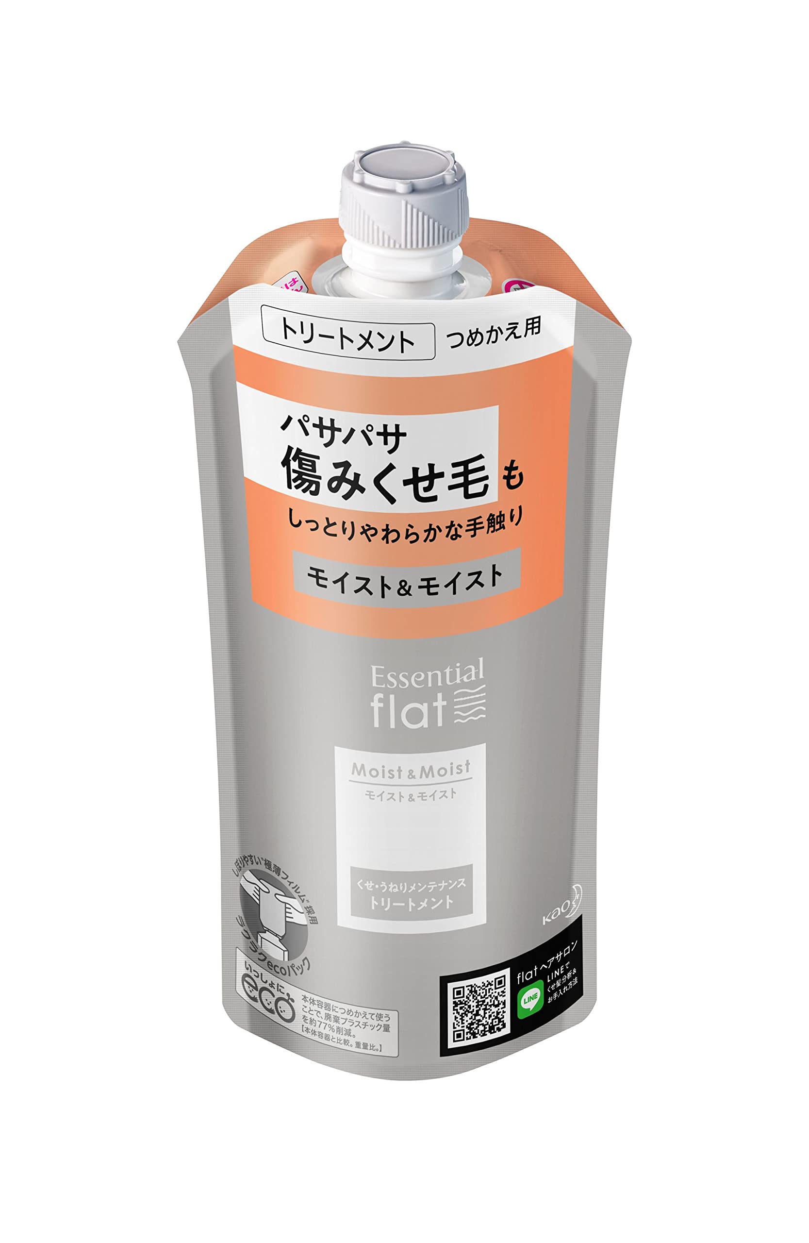 Flat Essential Flat Moist & Moist Treatment dành cho tóc xoăn, tóc gợn sóng, ngọn, tóc thẳng, thành phần làm lỏng (thành phần dưỡng tóc), Refill, 340ml, hương hoa tươi mát