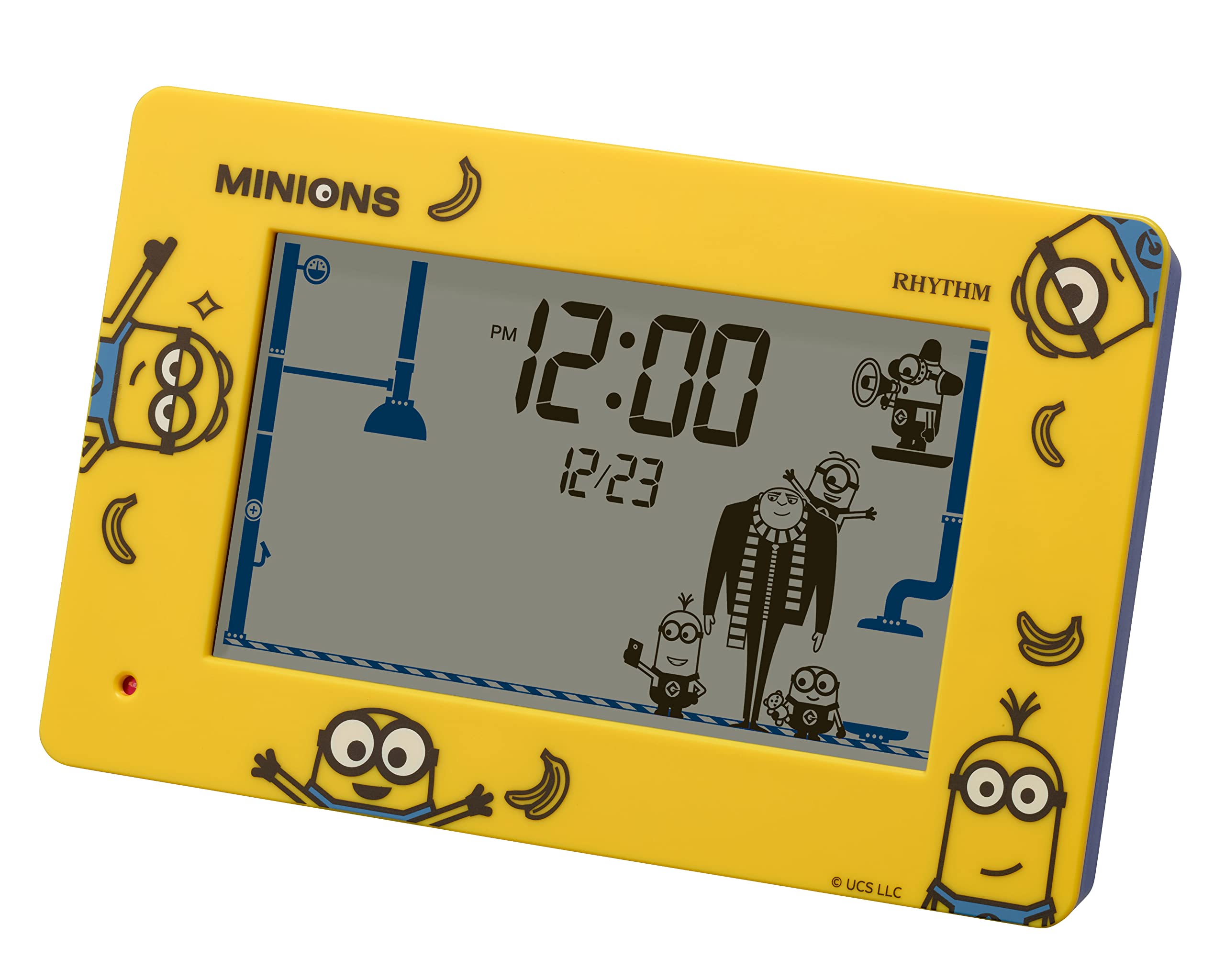 RHYTHM Minion Alarm Clock Funny Action Digital Clock with Calendar Yellow 10x16.2x4.5cm 8RDA82ME33