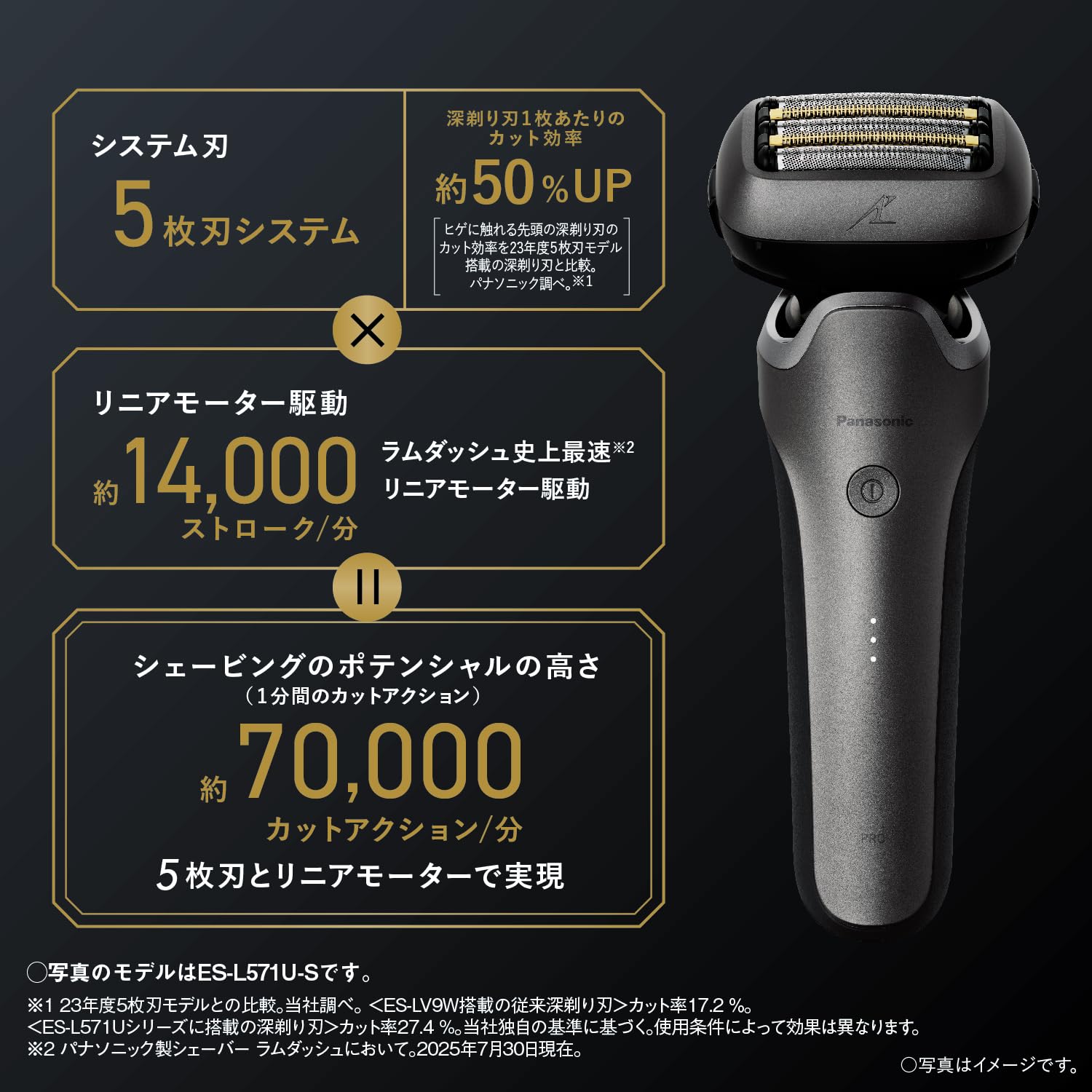 Panasonic Men's Shaver Ramdash PRO 5-Blade Electric Razor Ramdash AI⁺ Fully Automatic Cleaning Charger ES-L571U-S Titanium Silver
