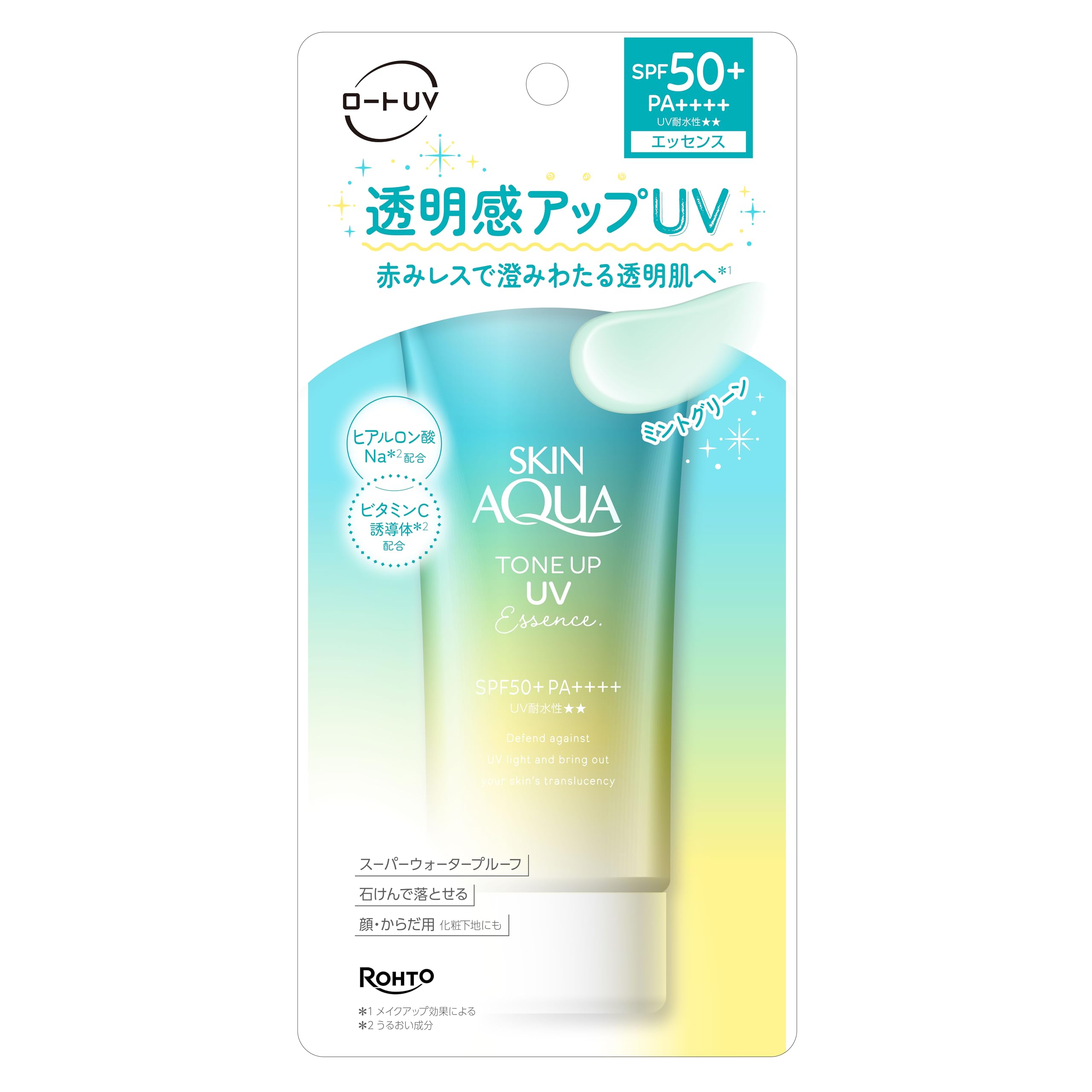 SKIN AQUA Tone Up UV Essence Mint Green 80g (Improved Transparency Color Control UV Sunscreen SPF50+ PA++++ Makeup Base)