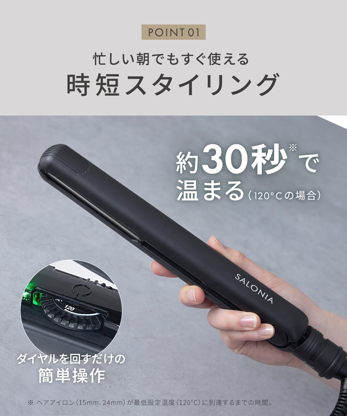SALONIA Straight Iron Hair Iron 24mm with Heat Resistant Pouch Available Overseas SL-004SGR Gray