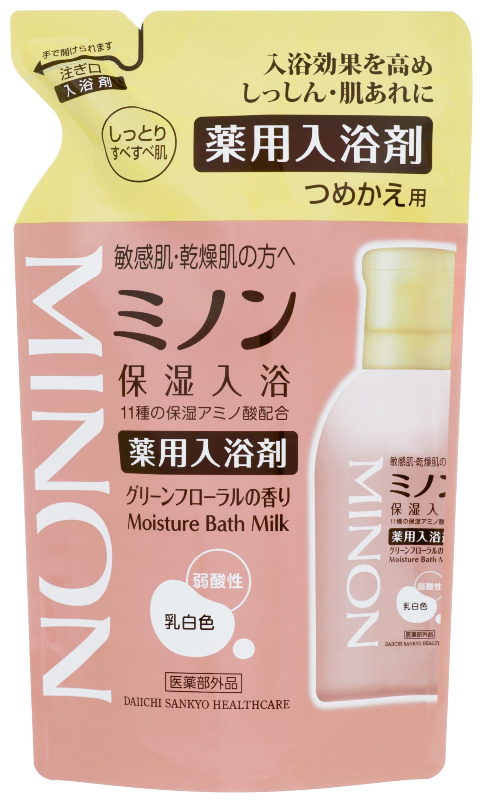 미논 약용 보습 입욕제 리필용 400mL(약 10회분) 약용 입욕제 민감 피부 거칠음, 촉촉함 보습 건조 대책 약산성 저자극성