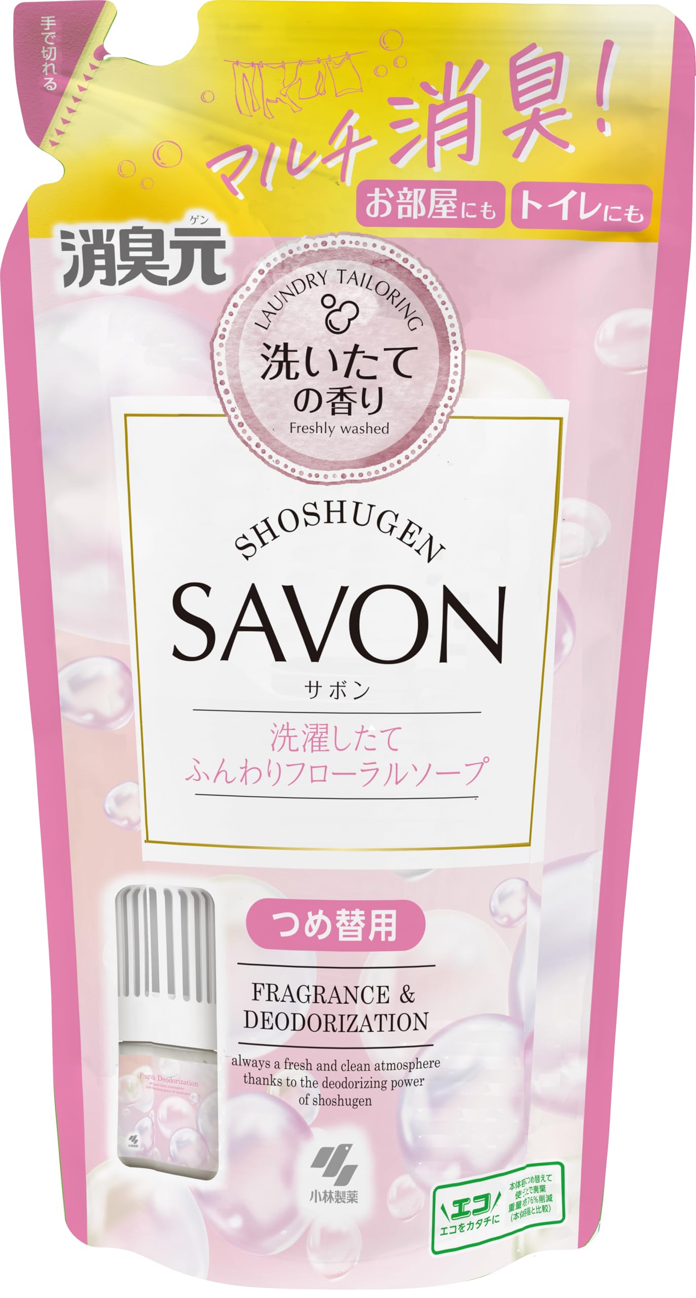 탈취원 SAVON (사본)【세탁 후 푹신푹신한 플로랄 비누의 향기】 두어형 방향제 소취제/방 화장실 현관 침실 리필용 400ml [고바야시 제약]