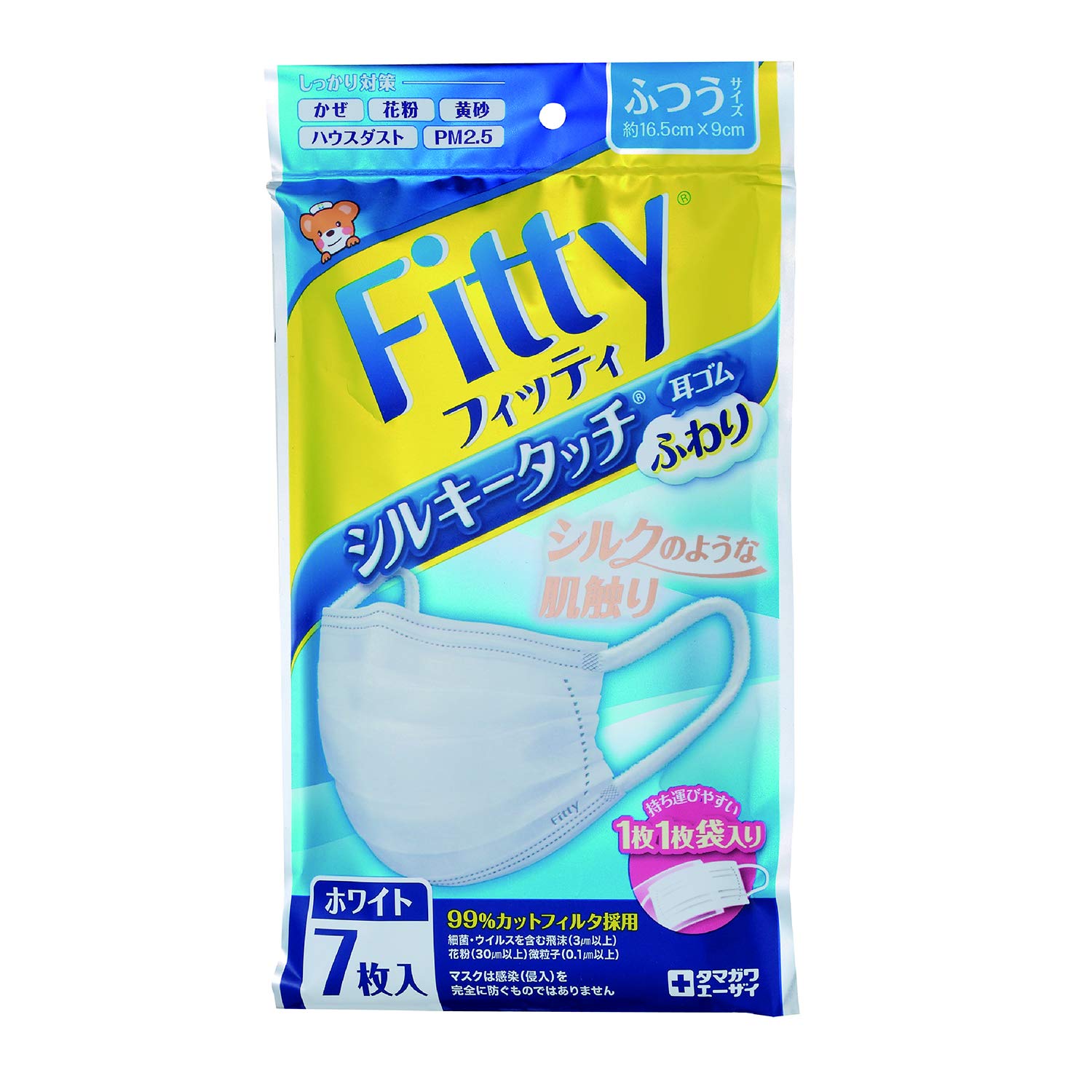 (PM2.5 대응) 피티 실키 터치 귀 고무 푹신 7 매입 보통 사이즈 화이트