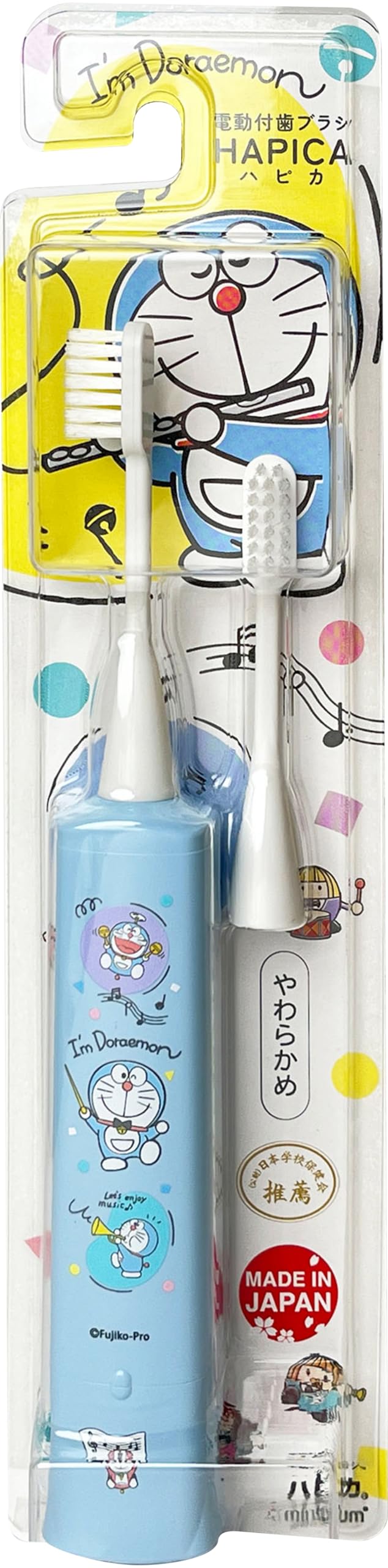 Minimum Hapika Electric Toothbrush Doraemon Blue Soft Ultra Thin Compact Head/Flat/Three Rows Flocked/1 Replacement Brush Included